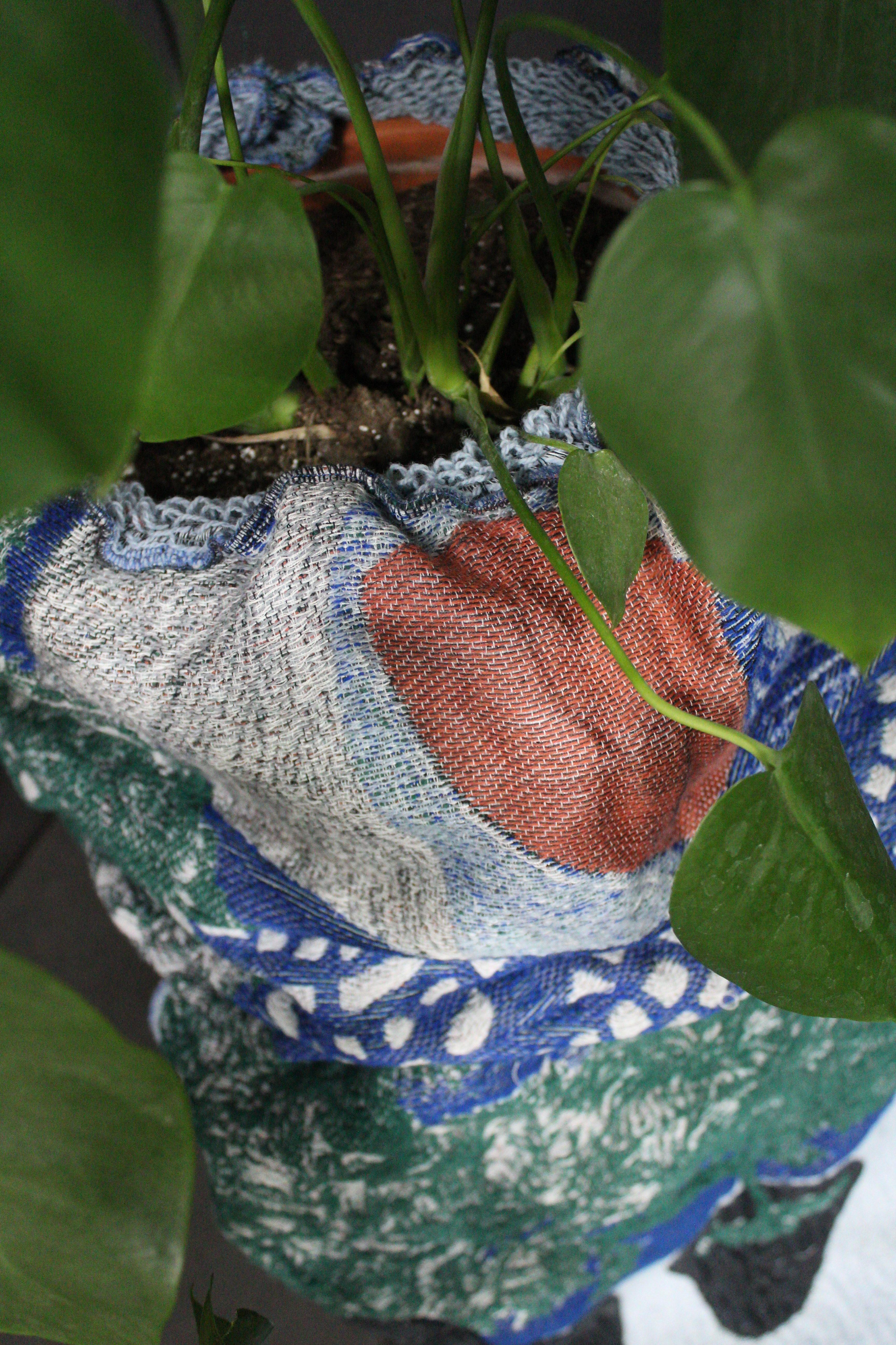 Woven Planter hider woven textile elastic pocket based on a drawing For Sale