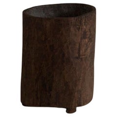 Planter, Hollowed Teak Trunk Wooden Pot Barrel in Wabi Sabi Style, India