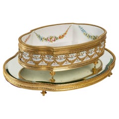 Planter in Sèvres Porcelain with Its Tray in Ice and Golden Bronze