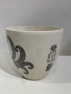 Paul Milet Planter, Ceramic with Black Peacock Design, France, 1900