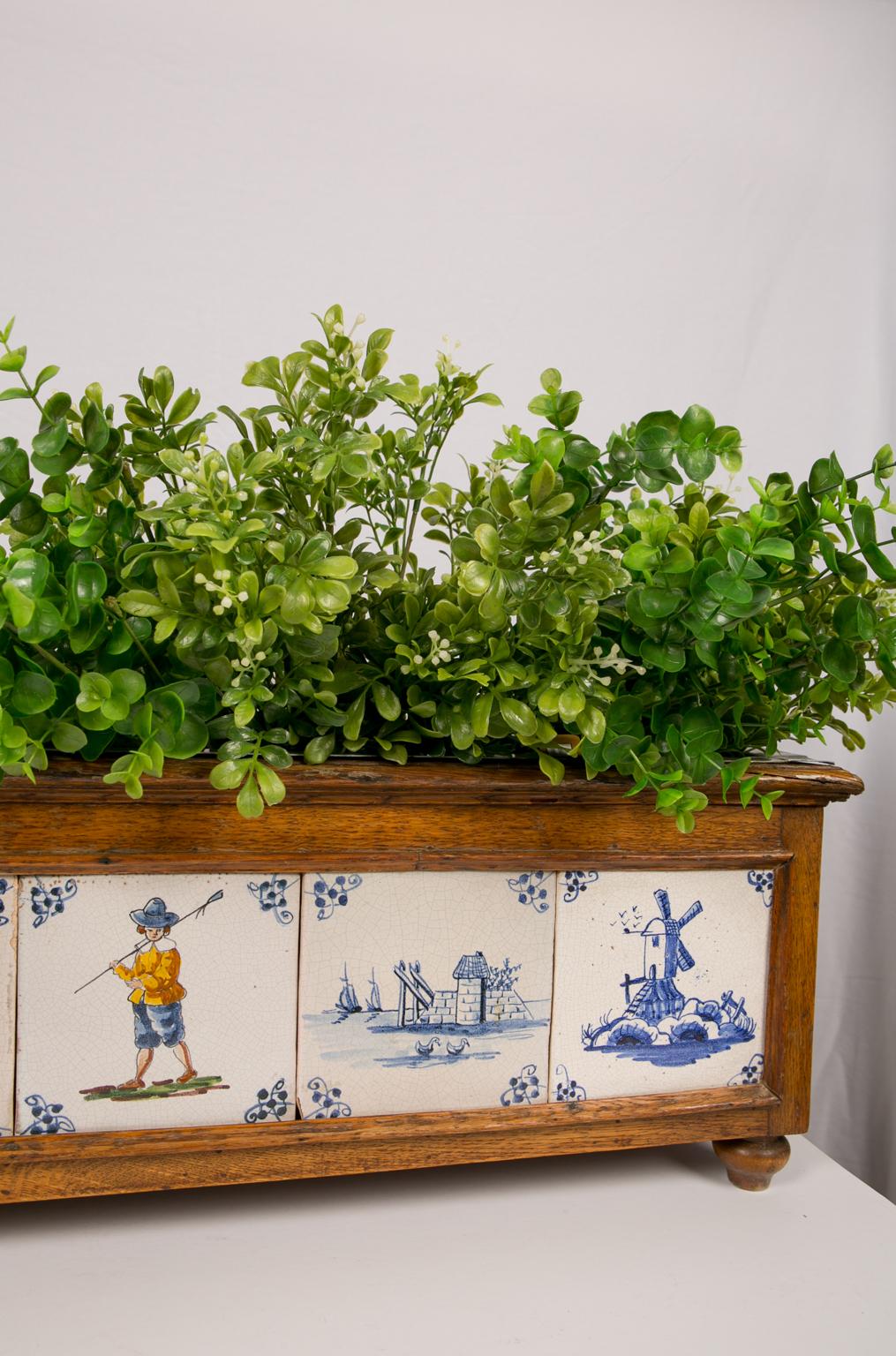 Hand-Painted Planter with Dutch Delft Tiles from the 18th Century