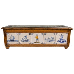 Antique Planter with Dutch Delft Tiles from the 18th Century