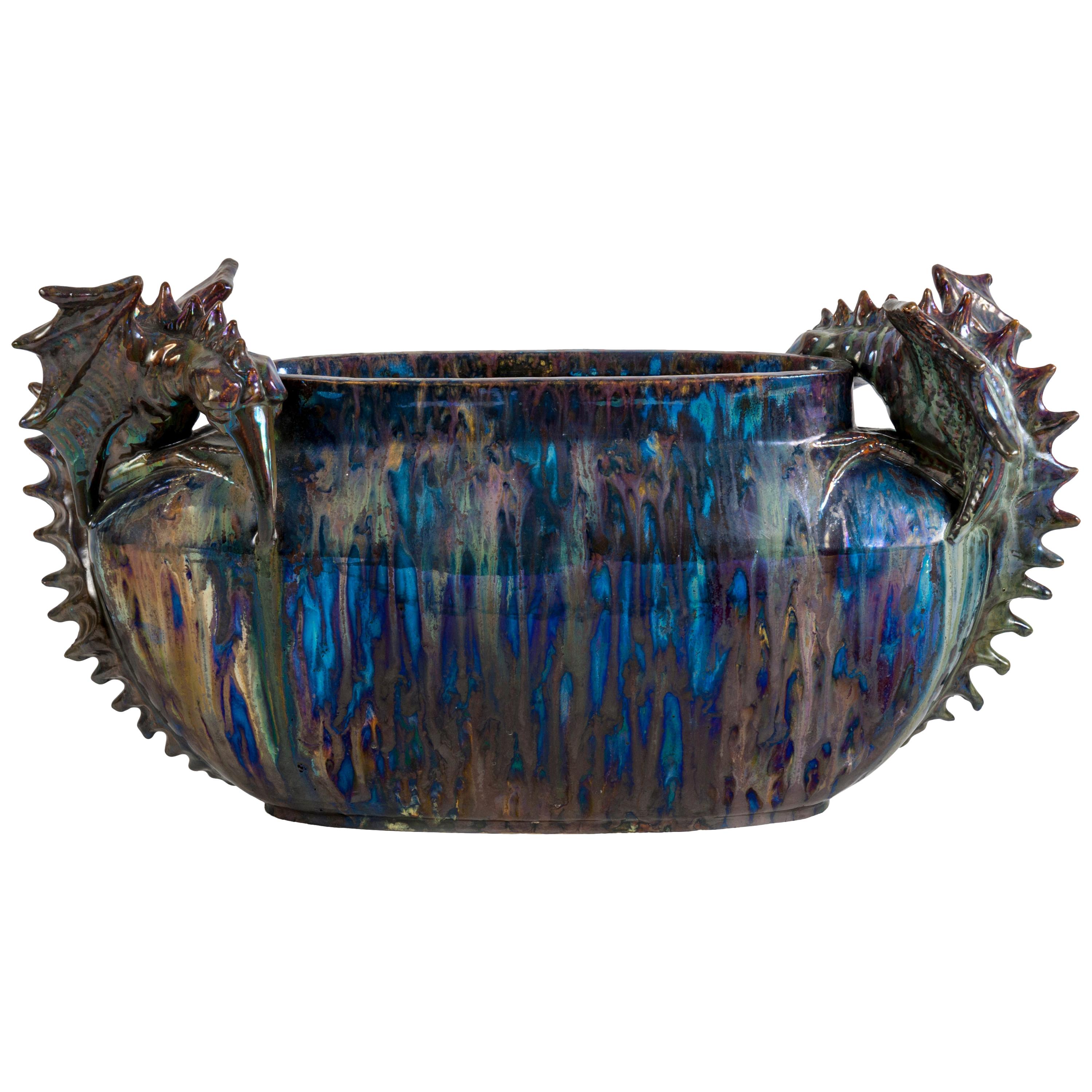 Planter with Fantastic Creatures Attributed to the Pierrefonds Manufacture For Sale