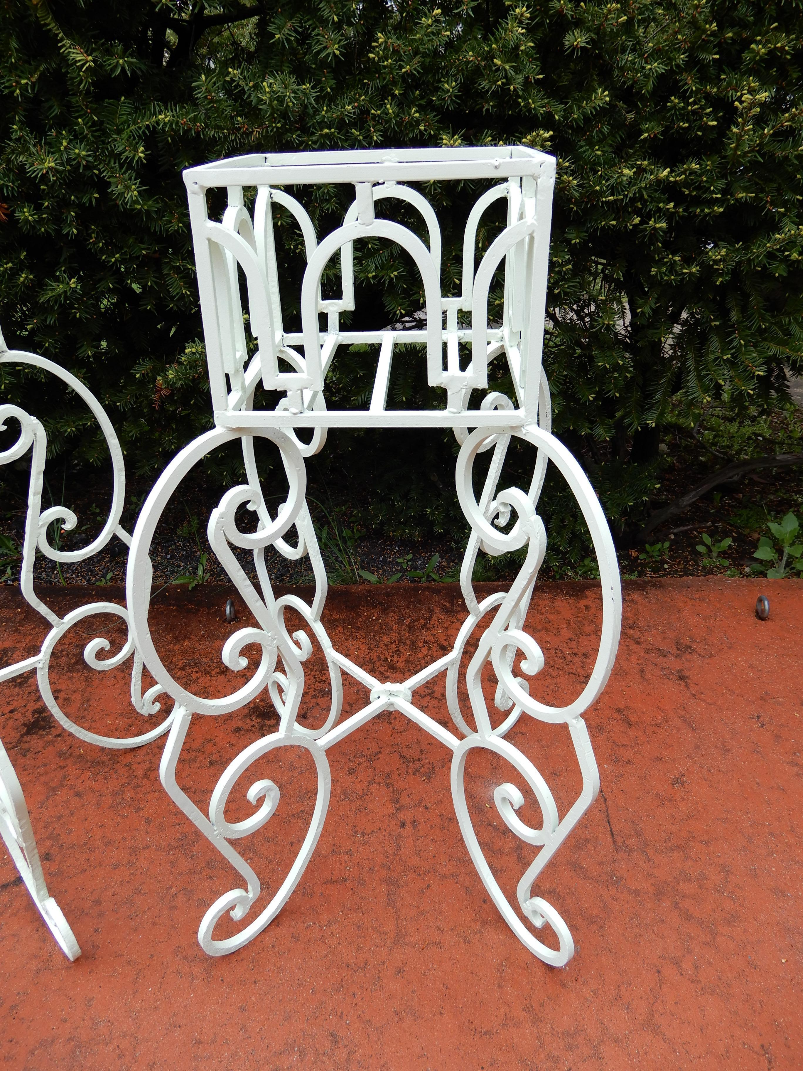 Mid-Century Modern Planters ornate Wrought Iron Pair For Sale