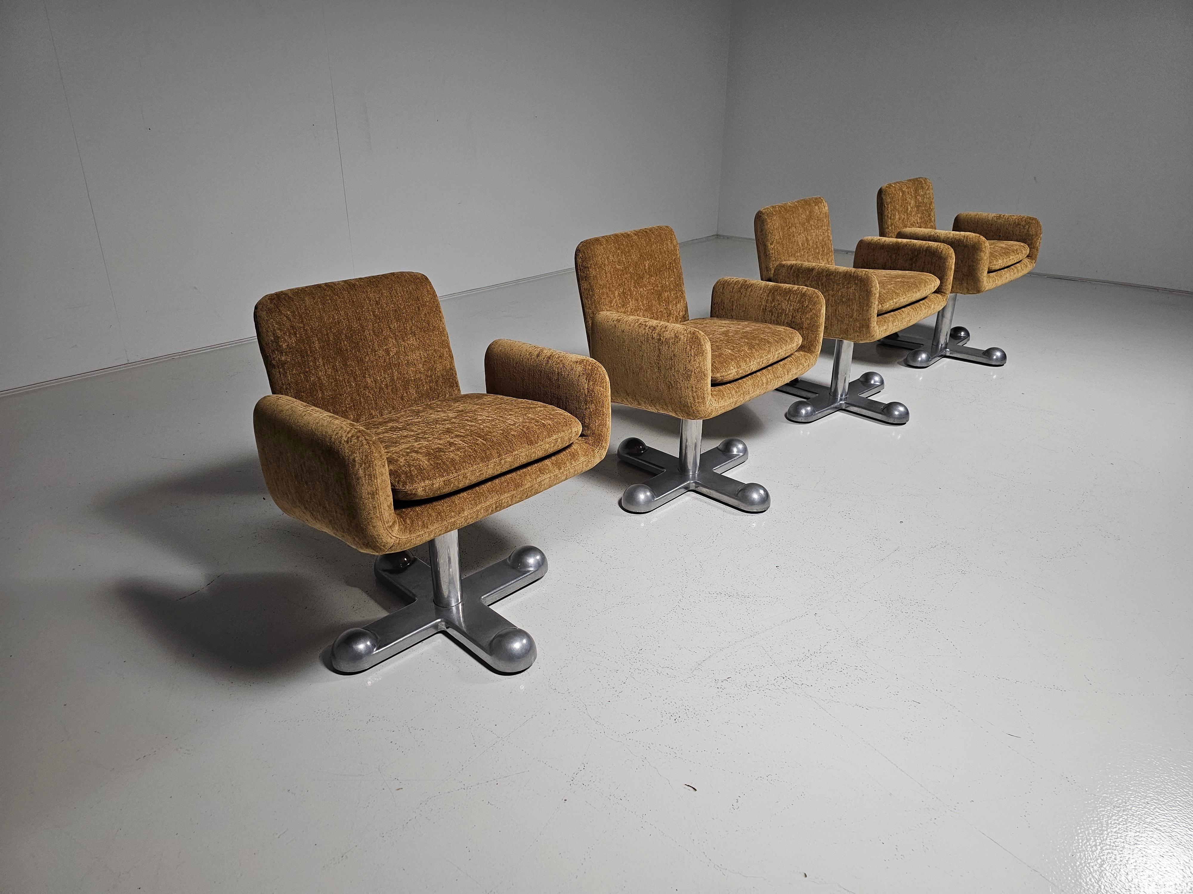 Planula desk armchairs, Perry King and Santiago Miranda for Planula, attributed to Ettore Sottsass, Italy, 1970s, set of 4.

These rare office chairs have a very distinct aesthetic that is synonymous with Italian office furniture from the 70’s. The