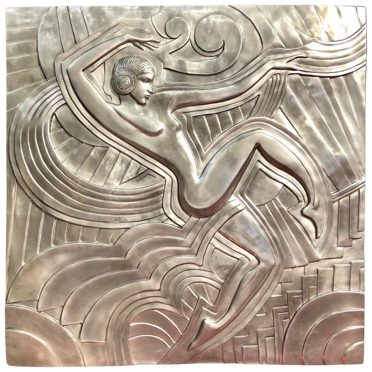 Plaque Folies Bergère after Maurice Picaud Art Deco Style Silver Relief in Resin