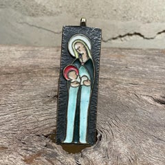 Bronze Plaque Sculpture Mother Mary & Child Pretty Color Detail Wall Art 1960s