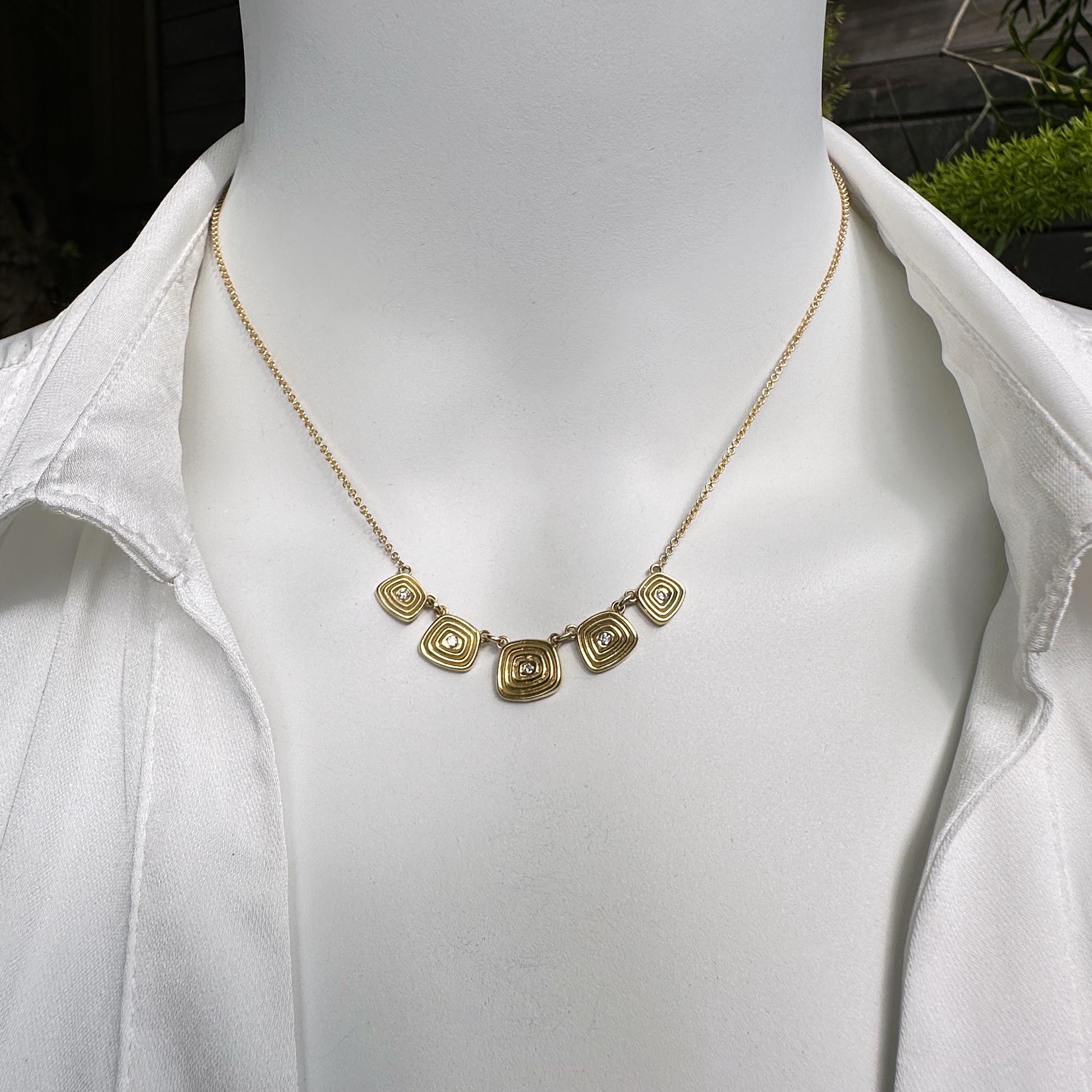 Eytan Brandes usually casts these little doo-dads for earrings but, just for gits and shiggles, he decided to use them as the centerpiece for a this new choker-length necklace.  

The discs -- freeform rectangular plaques with raised concentric