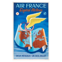 Plaquet, Poster originale di Air France, Capital Airlines, USA, Aviazione, Aereo 1952