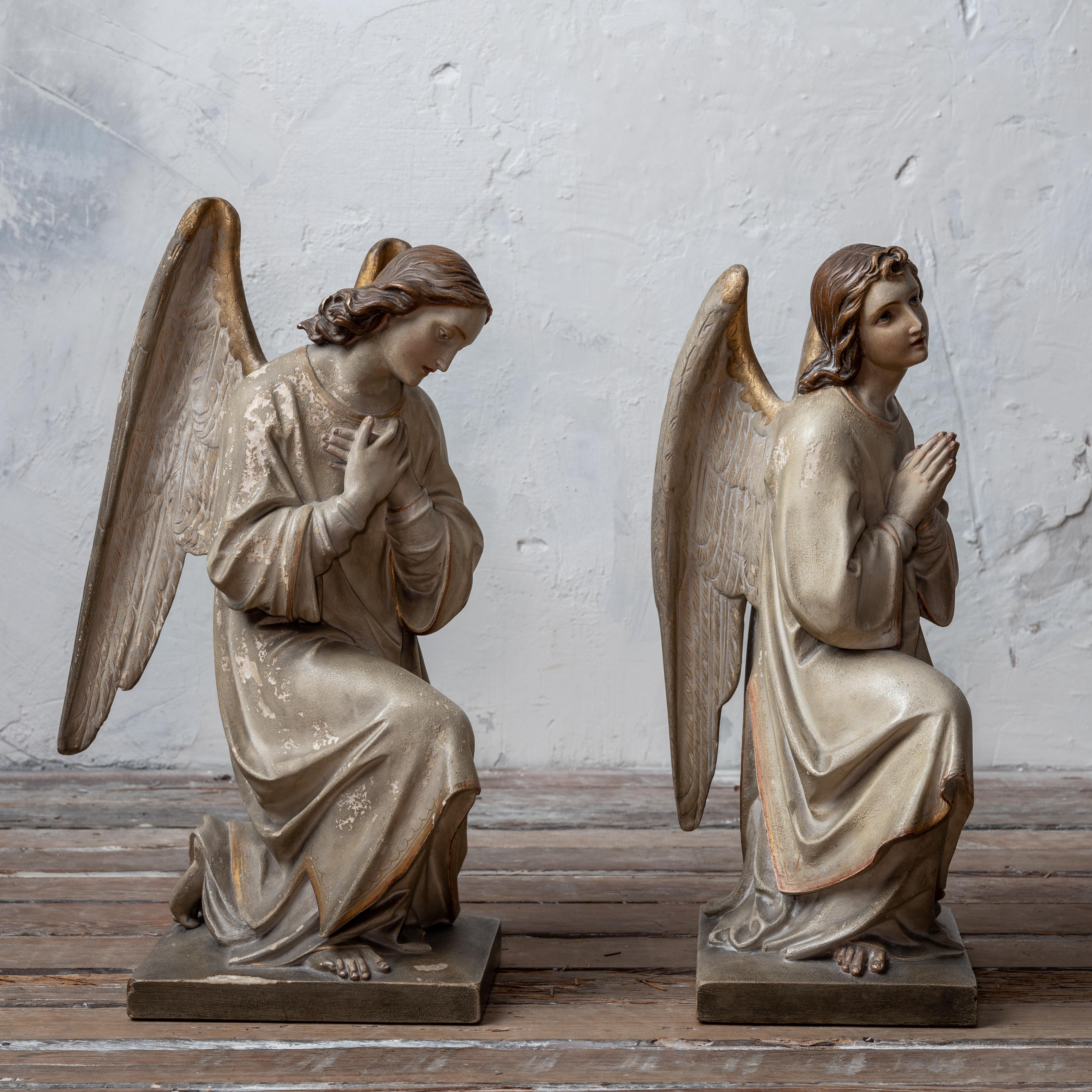 Belgian Plaster Altar Angels, 19th Century For Sale