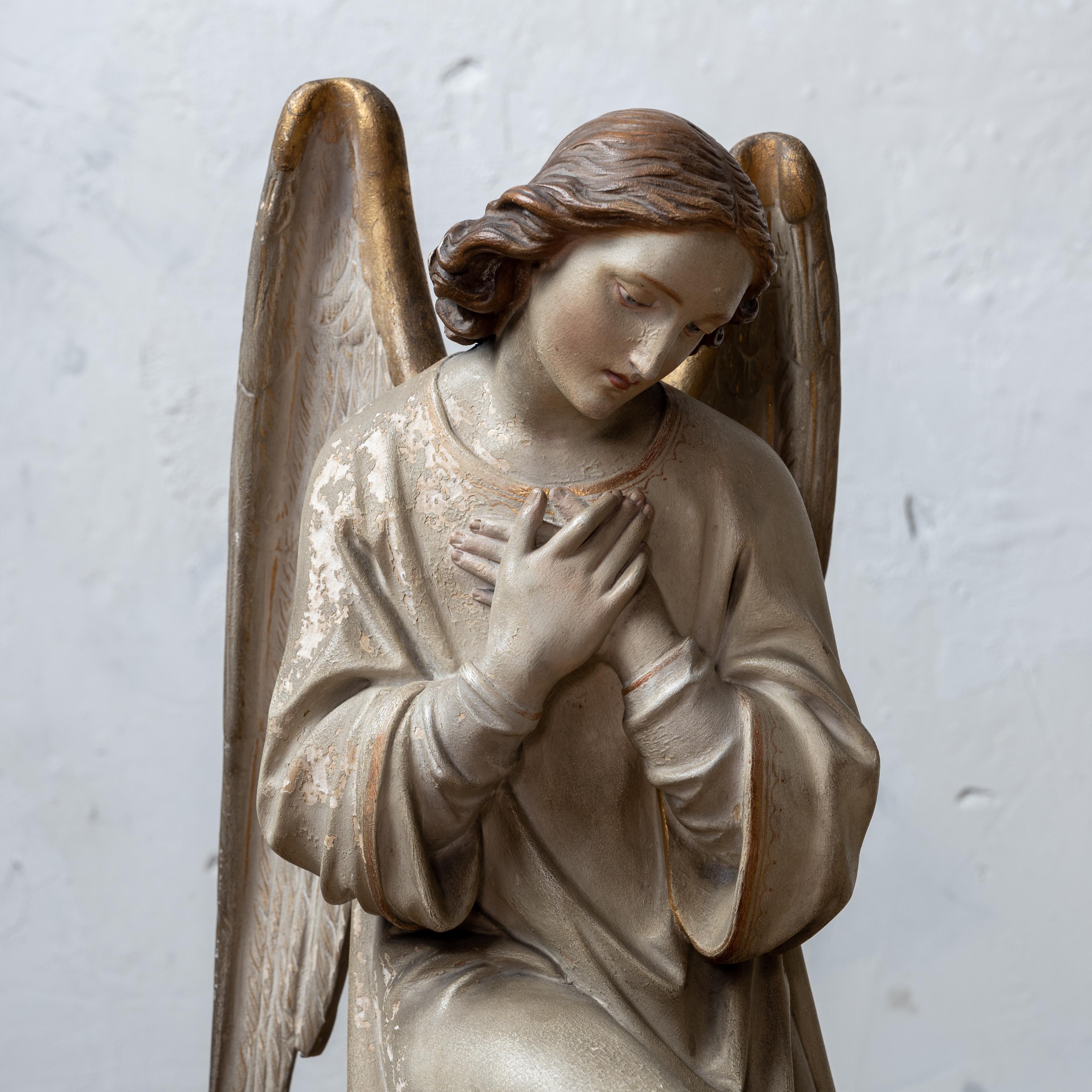 Hand-Carved Plaster Altar Angels, 19th Century For Sale