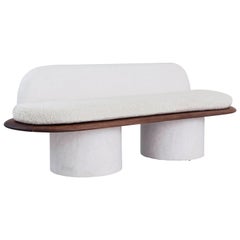 Plaster and Black Walnut Pillar Sofa with Bouclé Upholstery by Jackrabbit Studio