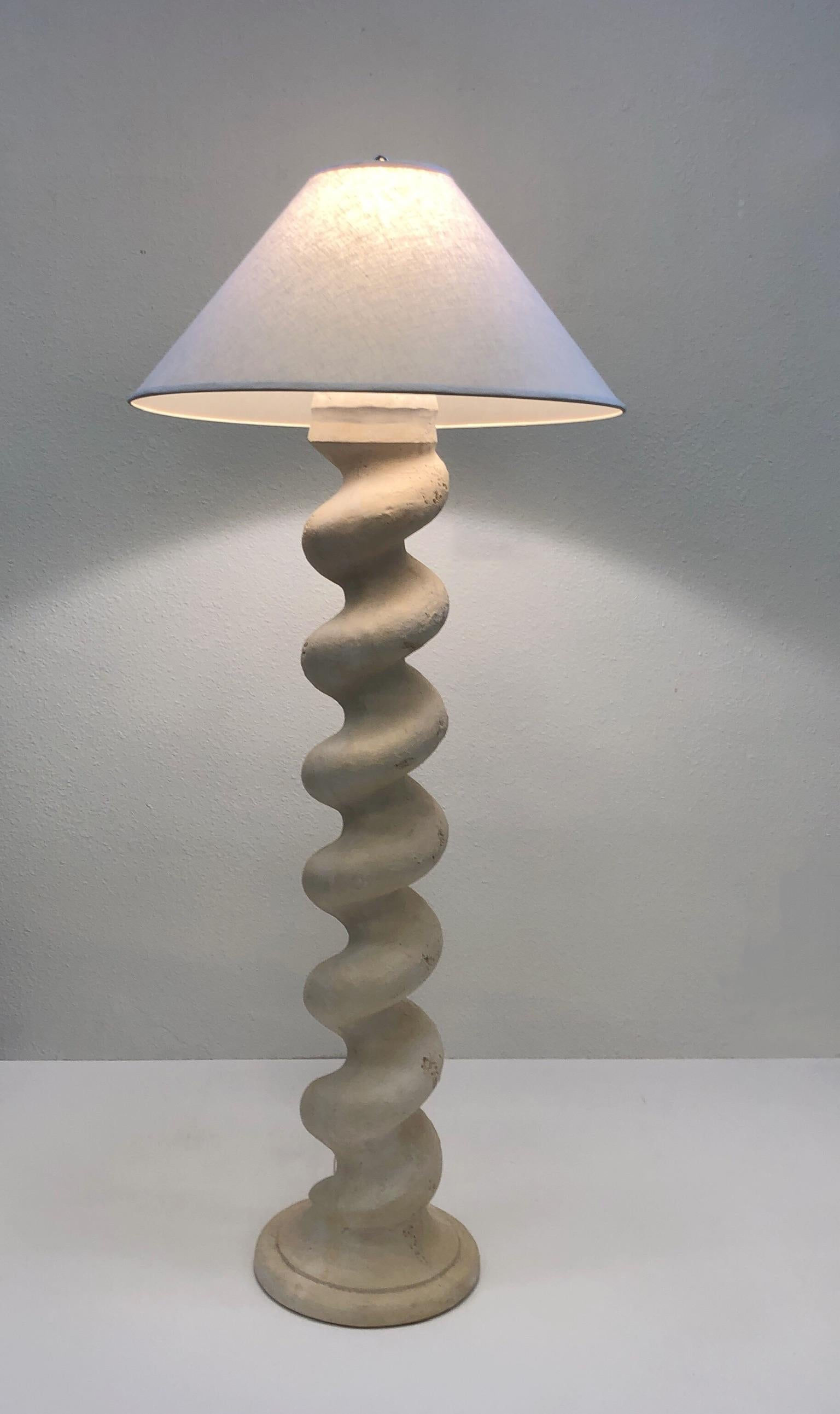 American Plaster and Brass Spiral Column Floor Lamp by Michael Taylor 