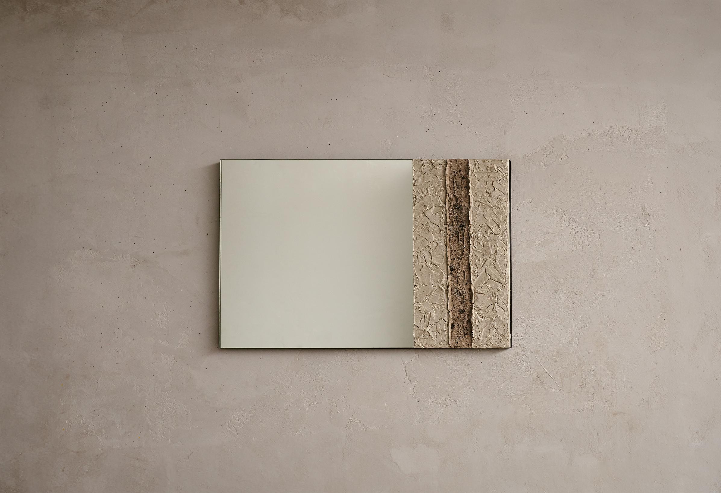 American Plaster and Burnt Ash, Contemporary, Sculptural, Minimal, Pompeii II Mirror For Sale