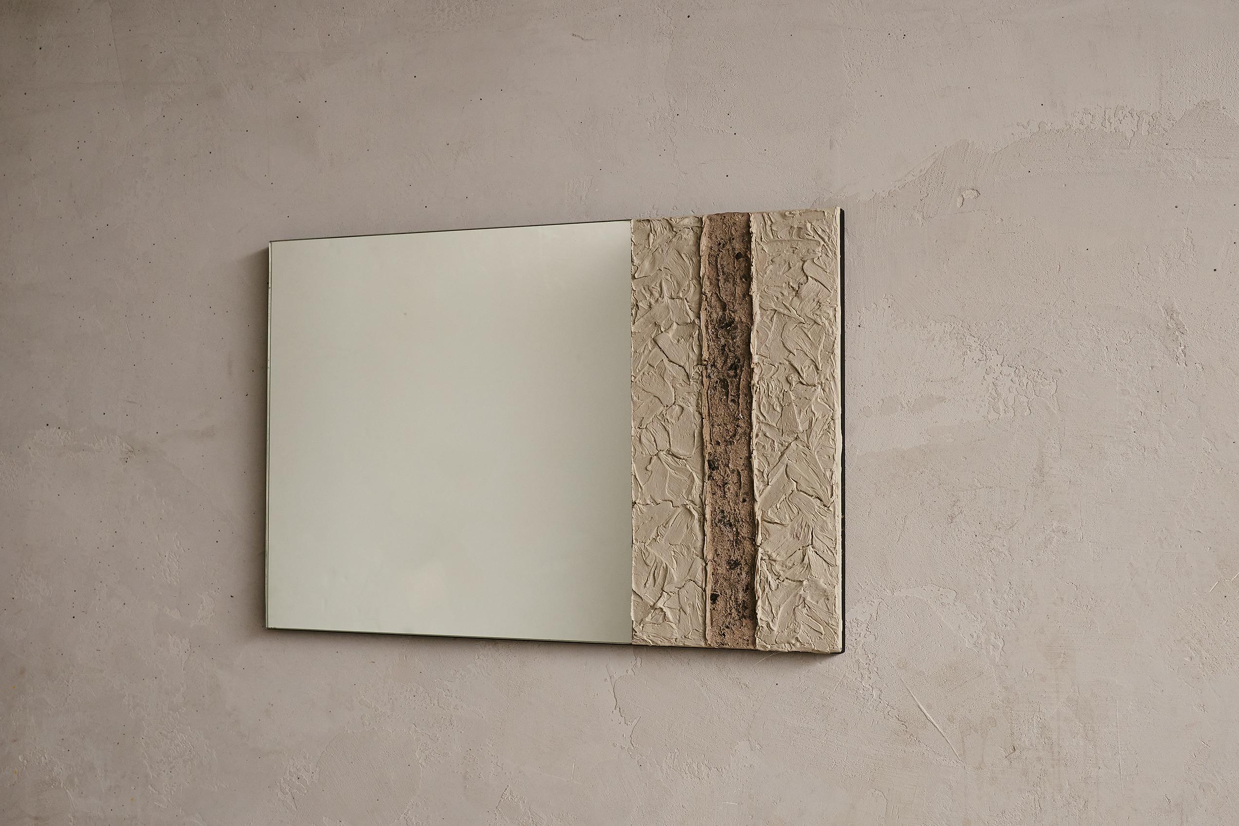 Plaster and Burnt Ash, Contemporary, Sculptural, Minimal, Pompeii II Mirror In New Condition For Sale In Goshen, NY