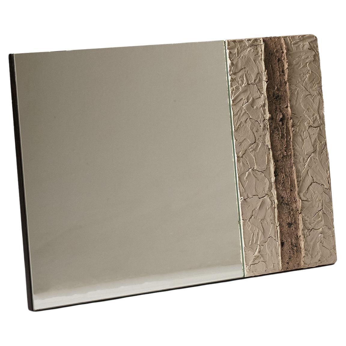 Plaster and Burnt Ash, Contemporary, Sculptural, Minimal, Pompeii II Mirror For Sale