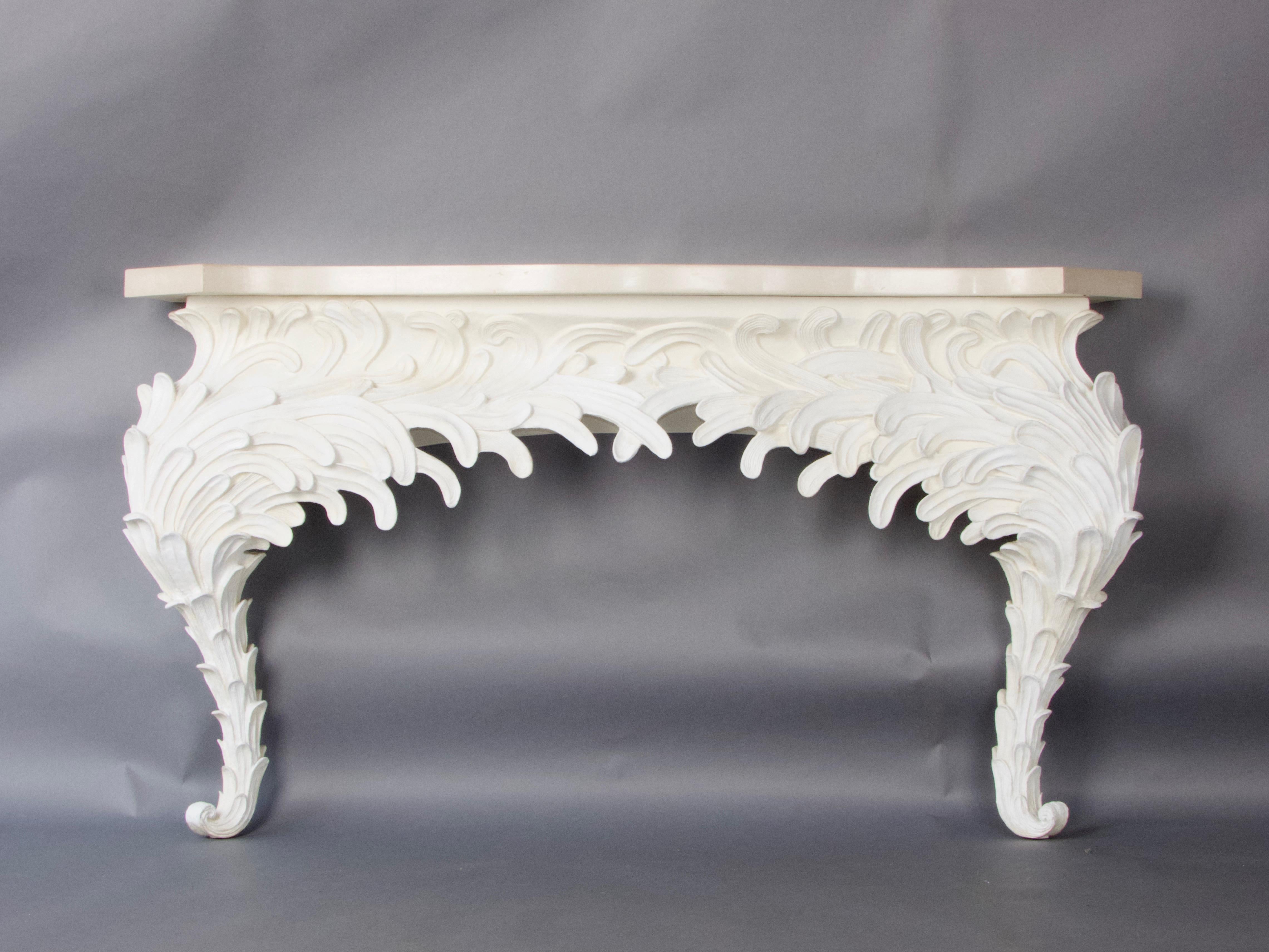 Late 20th Century Plaster resin and marble rococo console For Sale