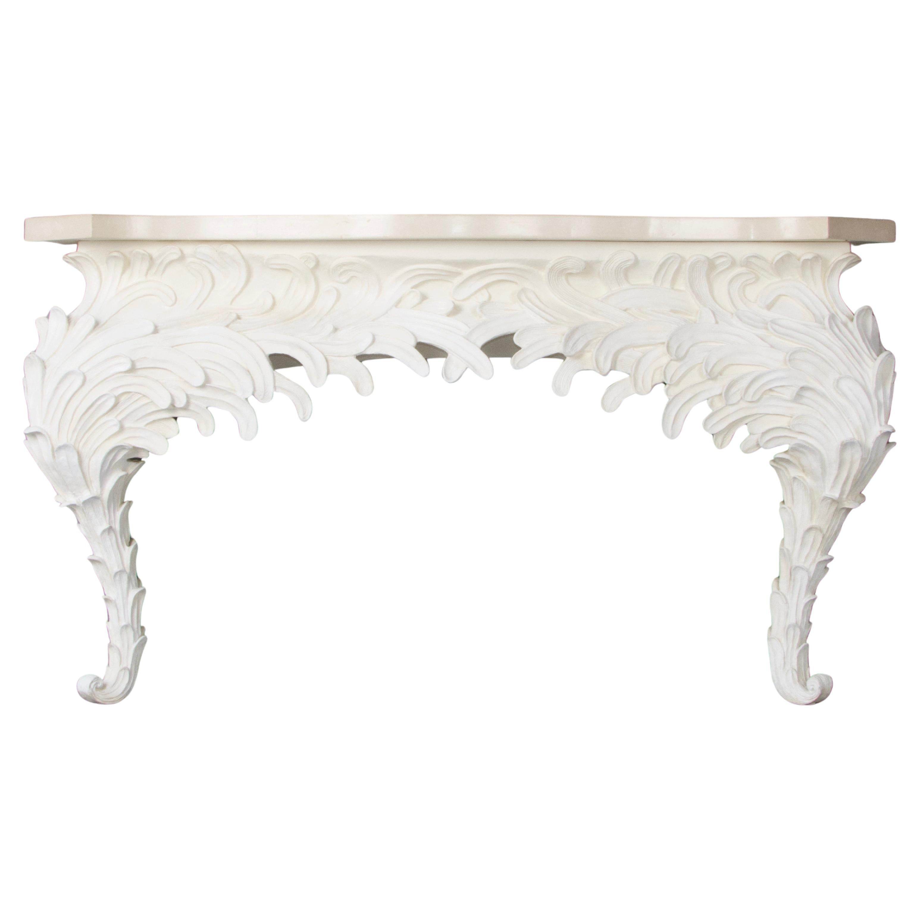 Plaster resin and marble rococo console For Sale