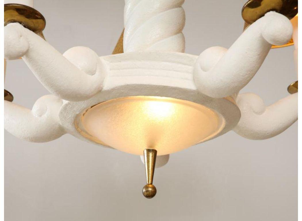 Plaster and Polished Brass Chandelier by Maison Arlus, c. 1950 For Sale 1