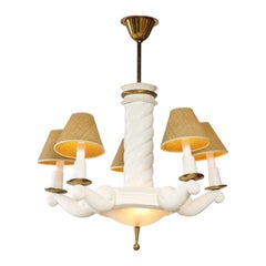 Vintage Plaster and Polished Brass Chandelier by Maison Arlus, c. 1950