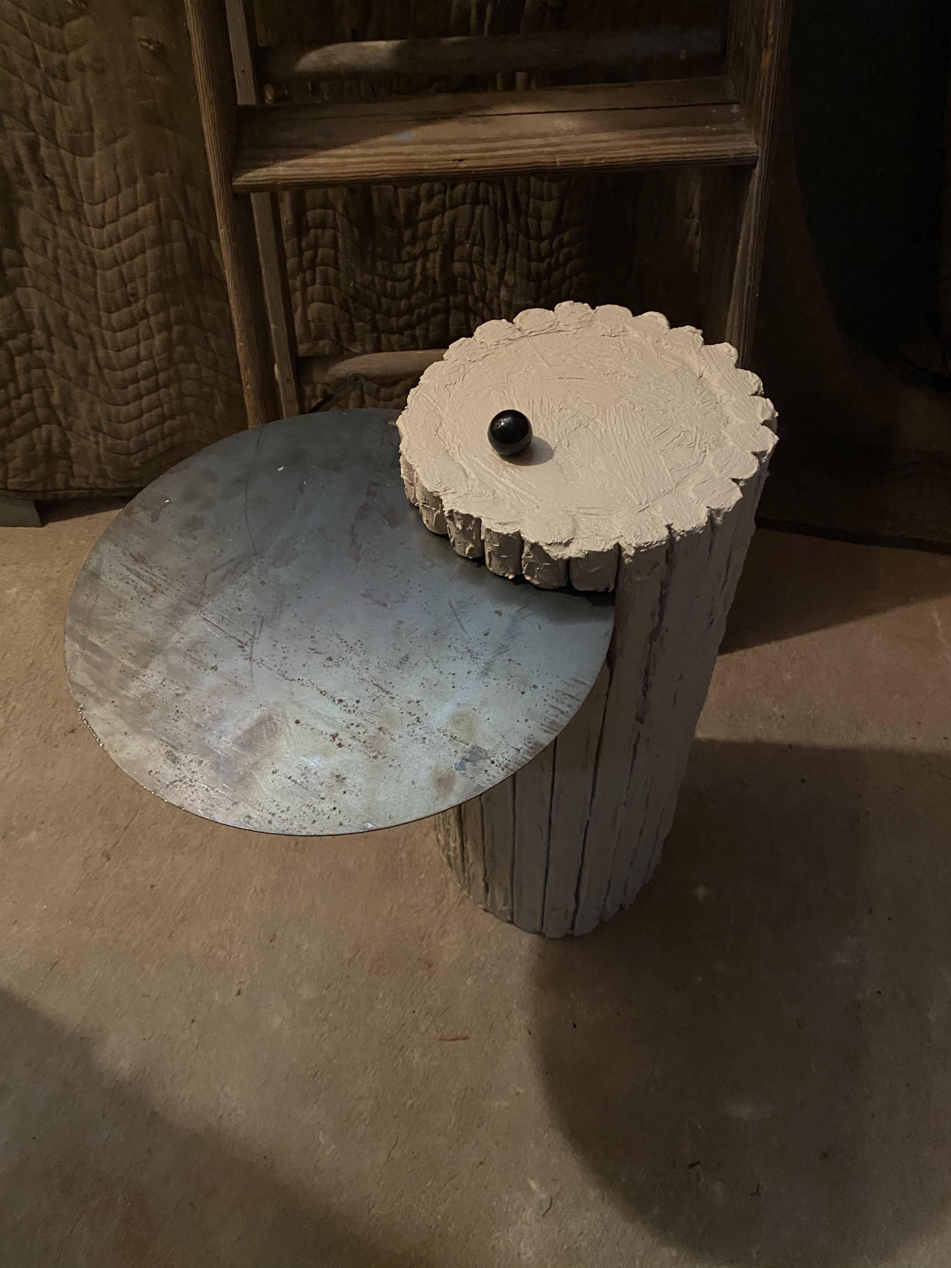 Plaster and Steel, Contemporary, Sculptural, Pillar Drink Table In New Condition For Sale In Goshen, NY