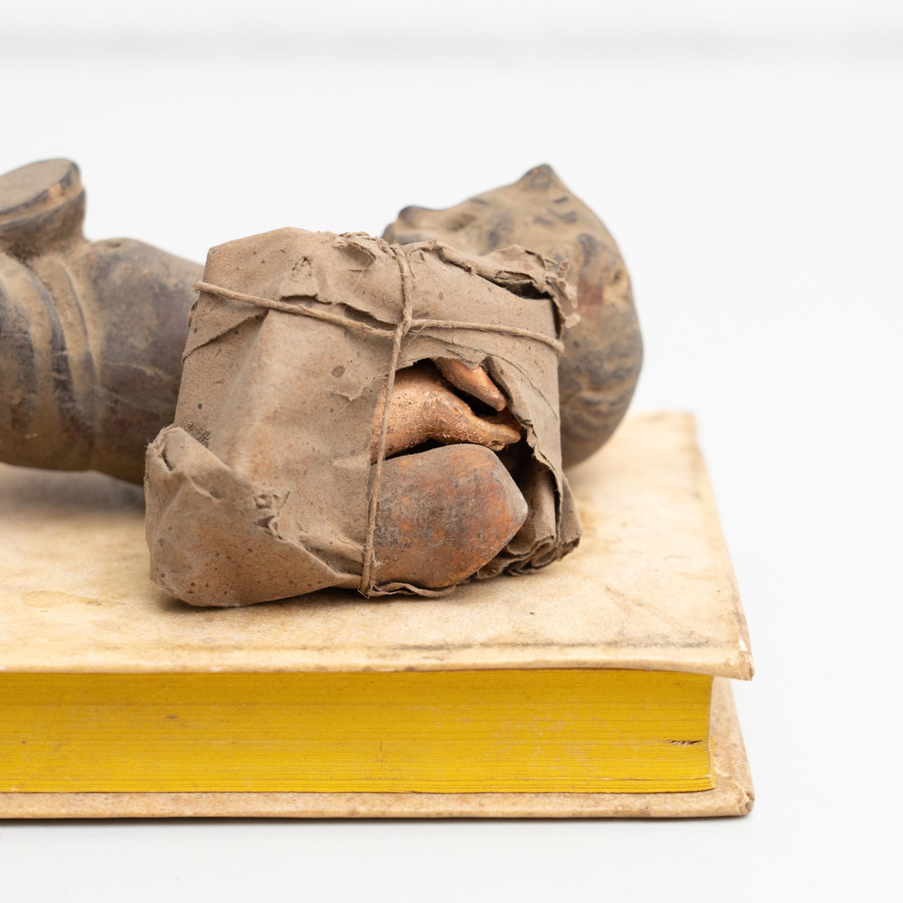 Plaster Baby Jesus and Antique Book Sculptural Artwork, circa 1950 For Sale 5