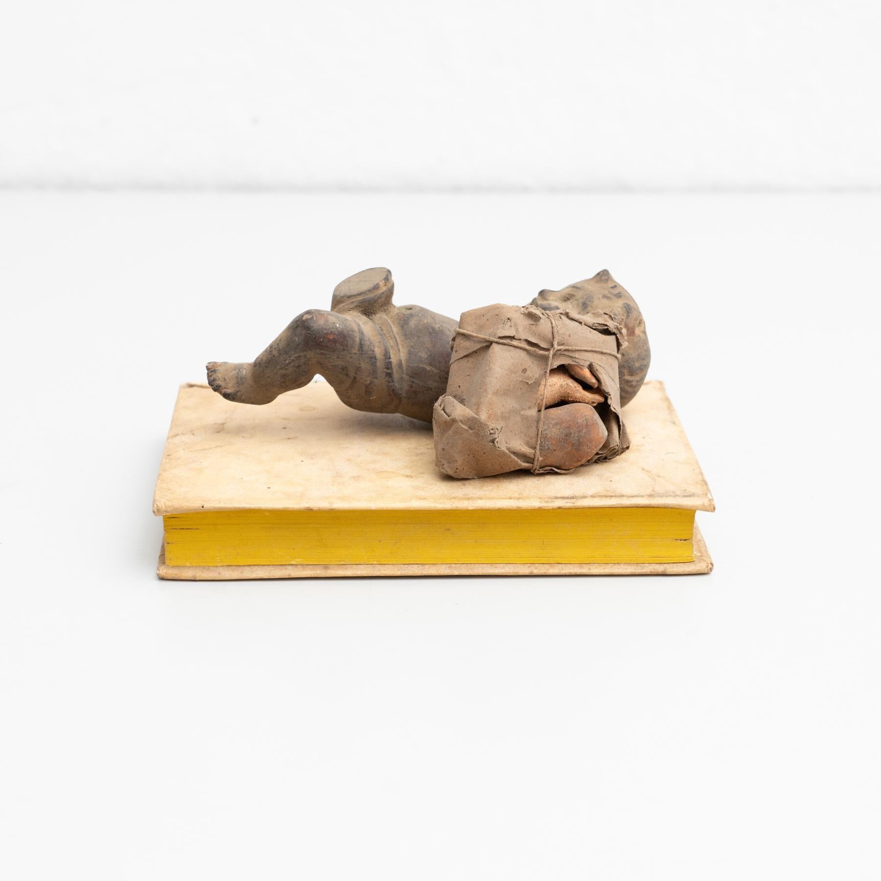 Plaster Baby Jesus and Antique Book Sculptural Artwork, circa 1950 For Sale 6