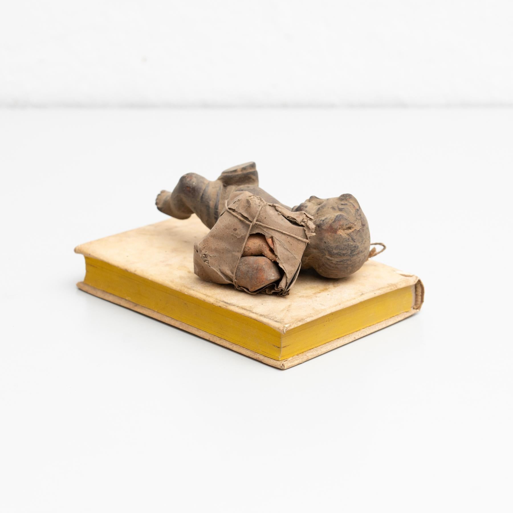 Plaster Baby Jesus and Antique Book Sculptural Artwork, circa 1950 For Sale 7