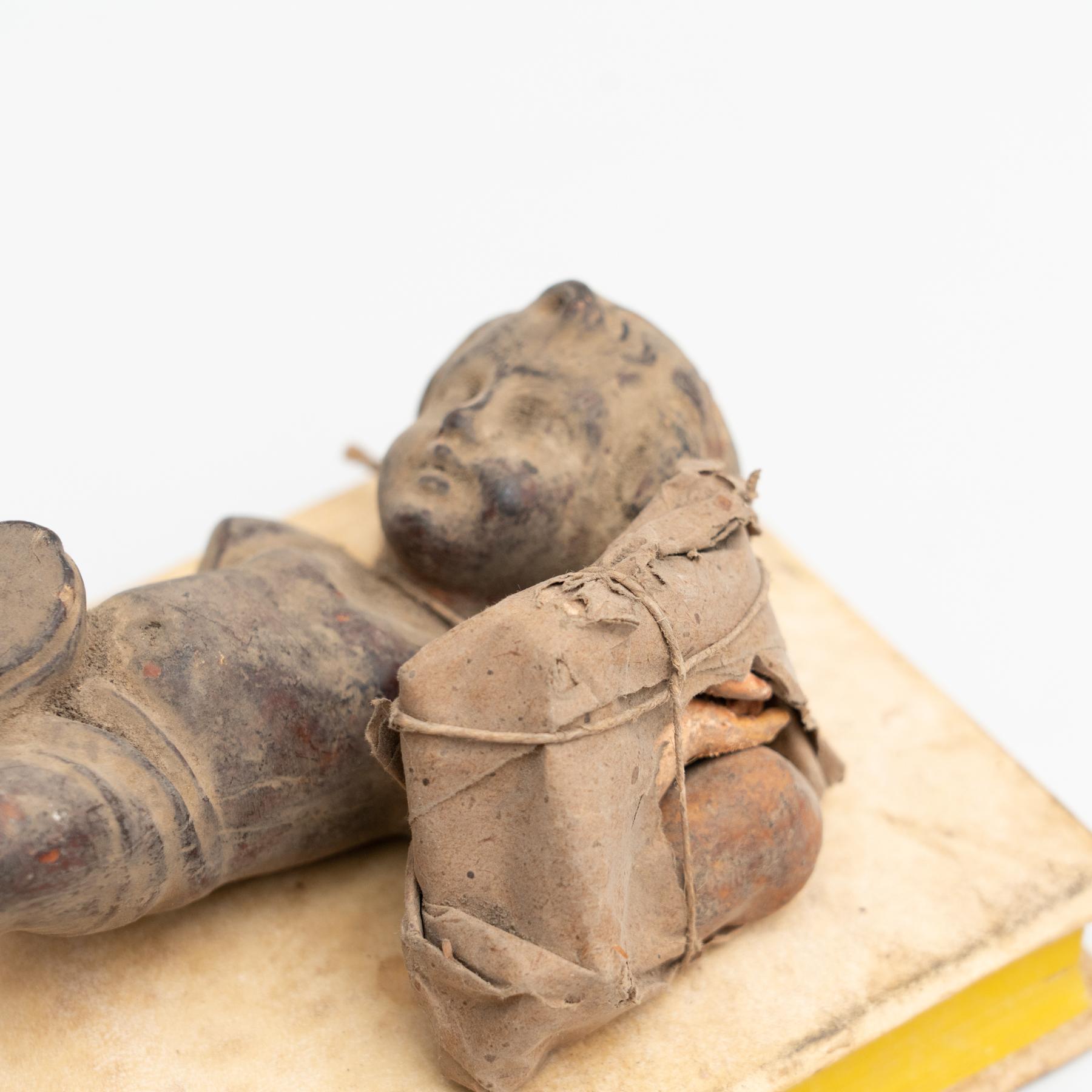 Plaster Baby Jesus and Antique Book Sculptural Artwork, circa 1950 For Sale 3