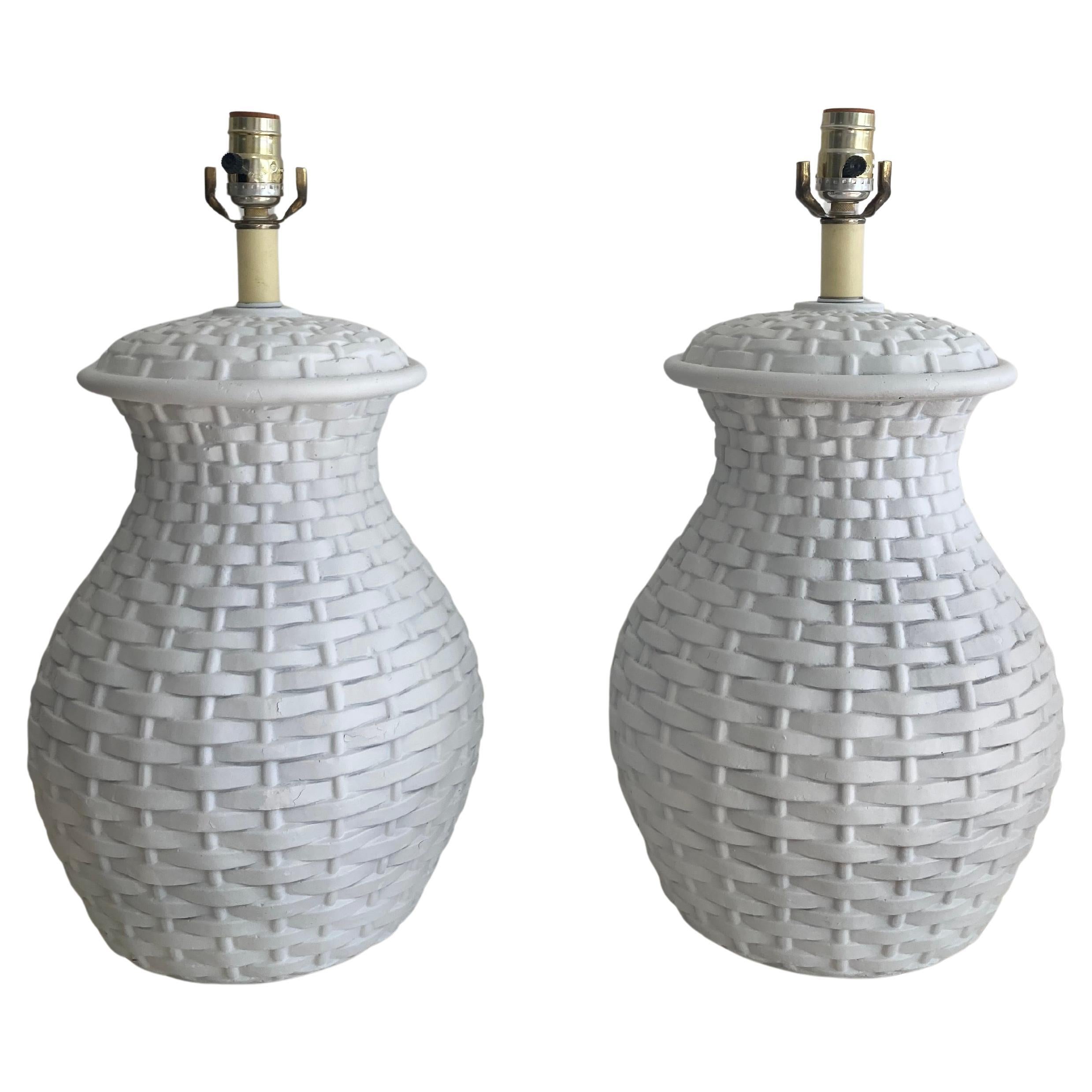 Plaster Basket Table Lamps in the Style of Serge Roche - a Pair For Sale