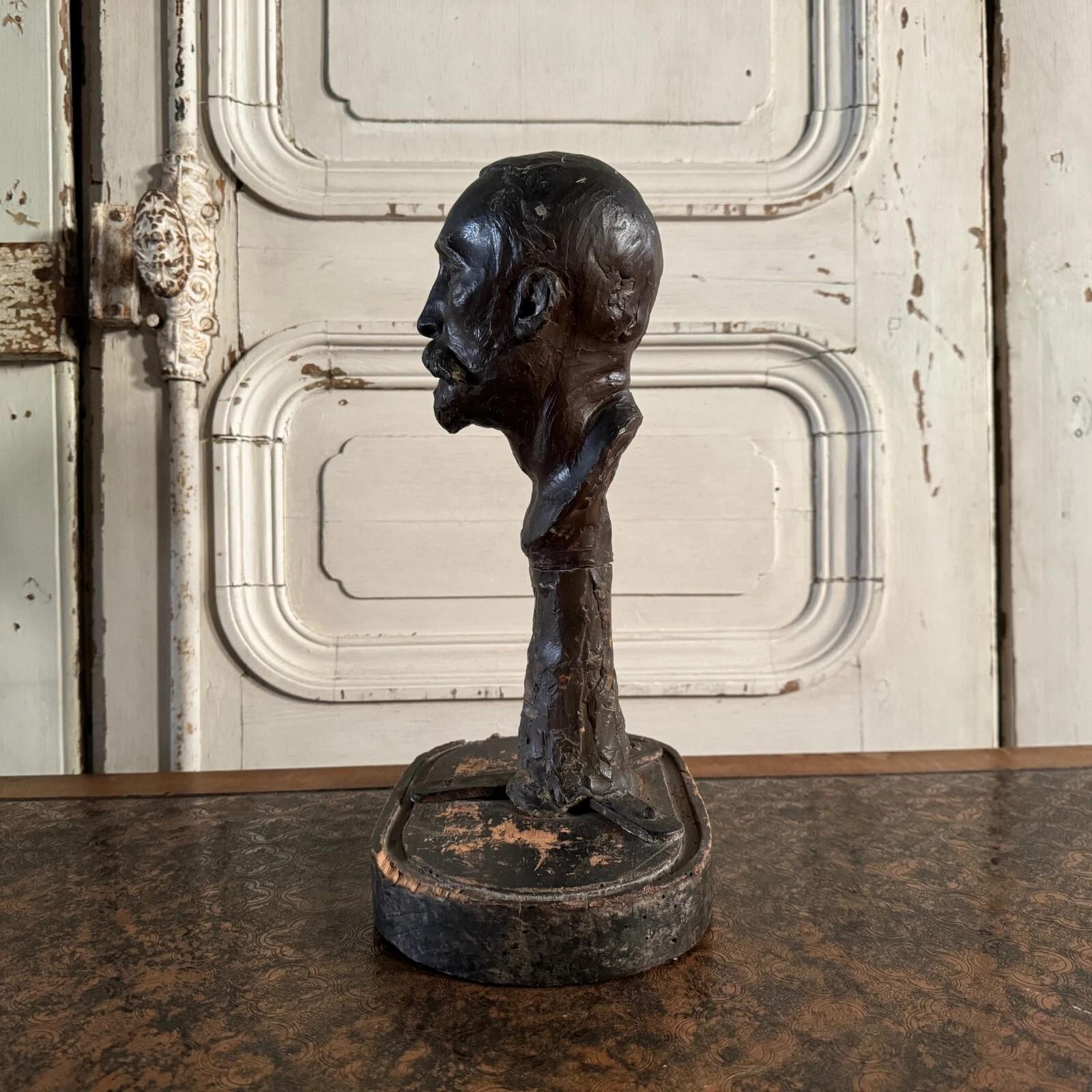 Francese Plaster Bust by Charles Filleul – Mustached Man, 20th Century. in vendita
