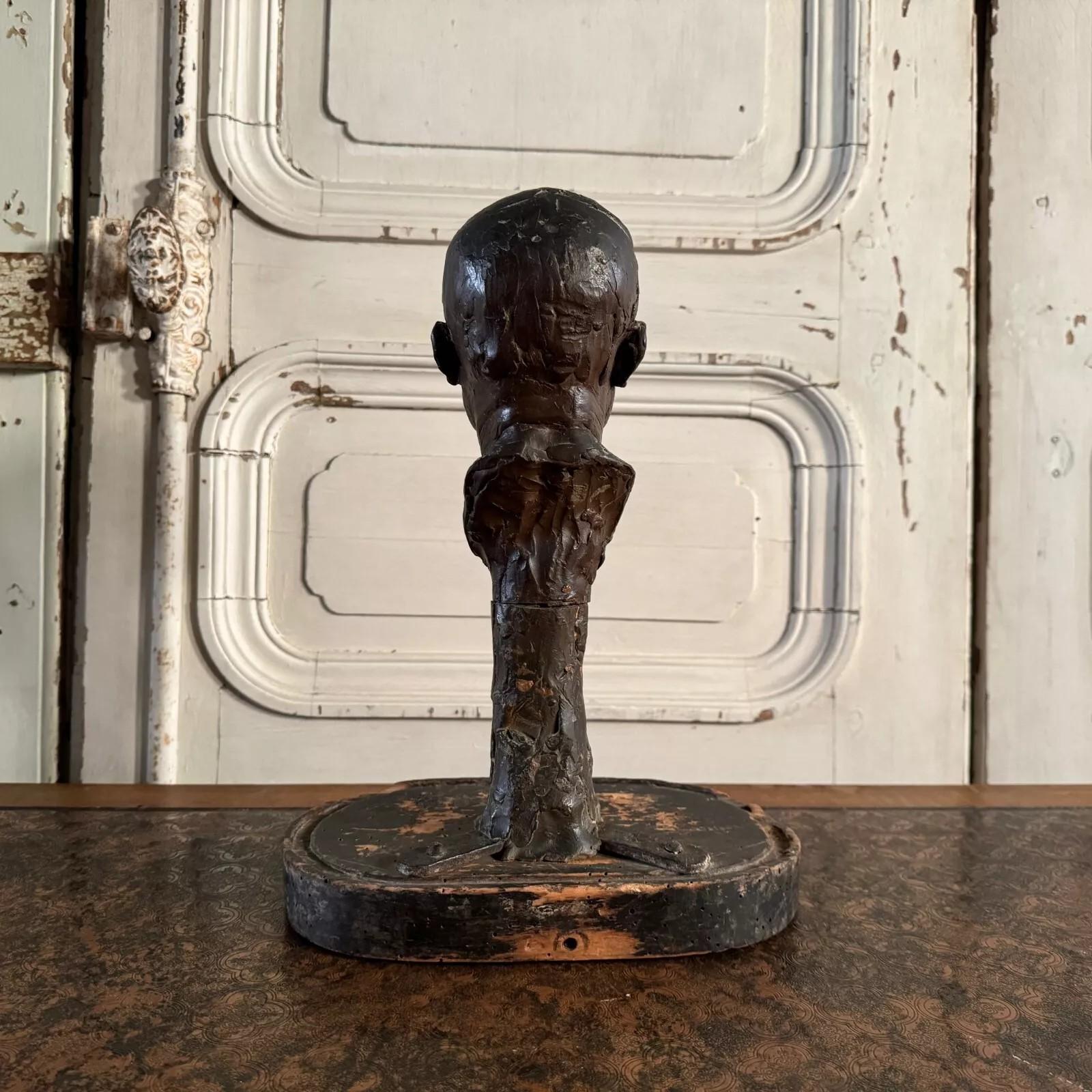Intagliato a mano Plaster Bust by Charles Filleul – Mustached Man, 20th Century. in vendita