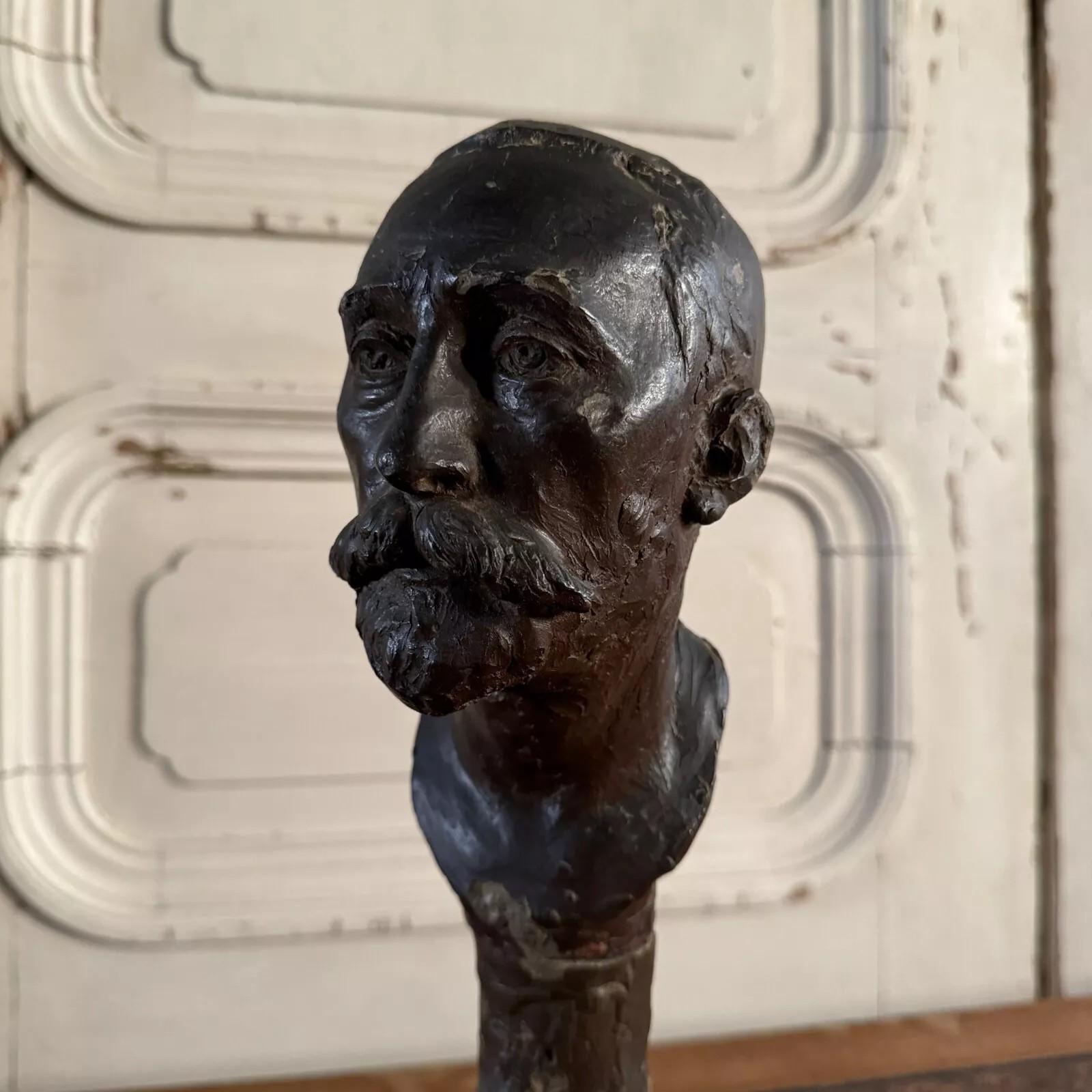 XX secolo Plaster Bust by Charles Filleul – Mustached Man, 20th Century. in vendita