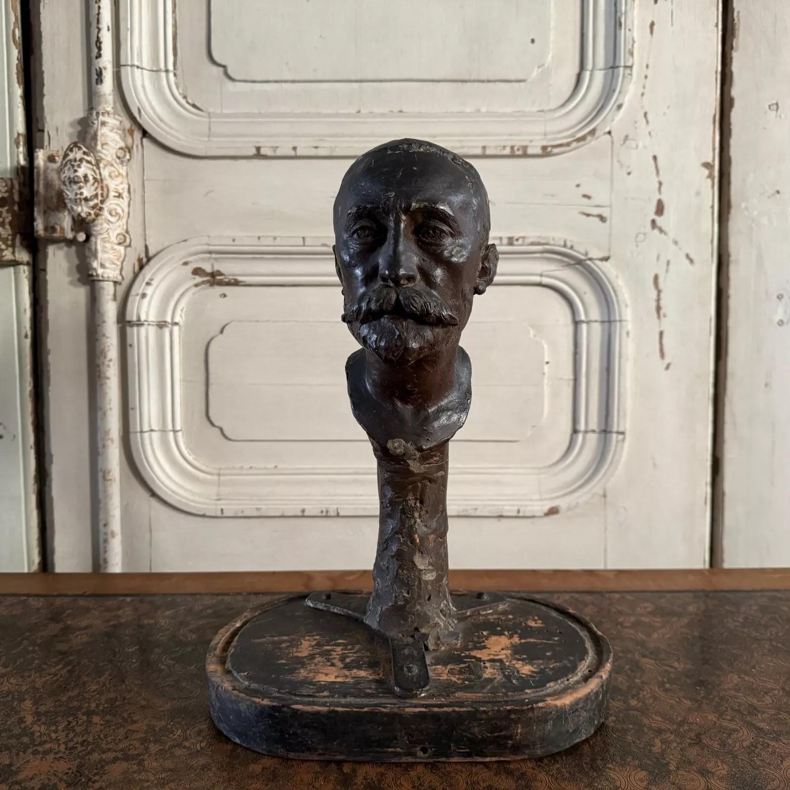 Plaster Bust by Charles Filleul – Mustached Man, 20th Century. in vendita 1