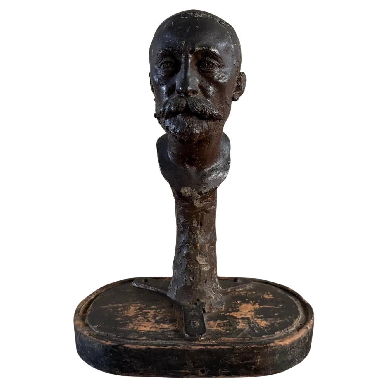 Plaster Bust by Charles Filleul – Mustached Man, 20th Century.