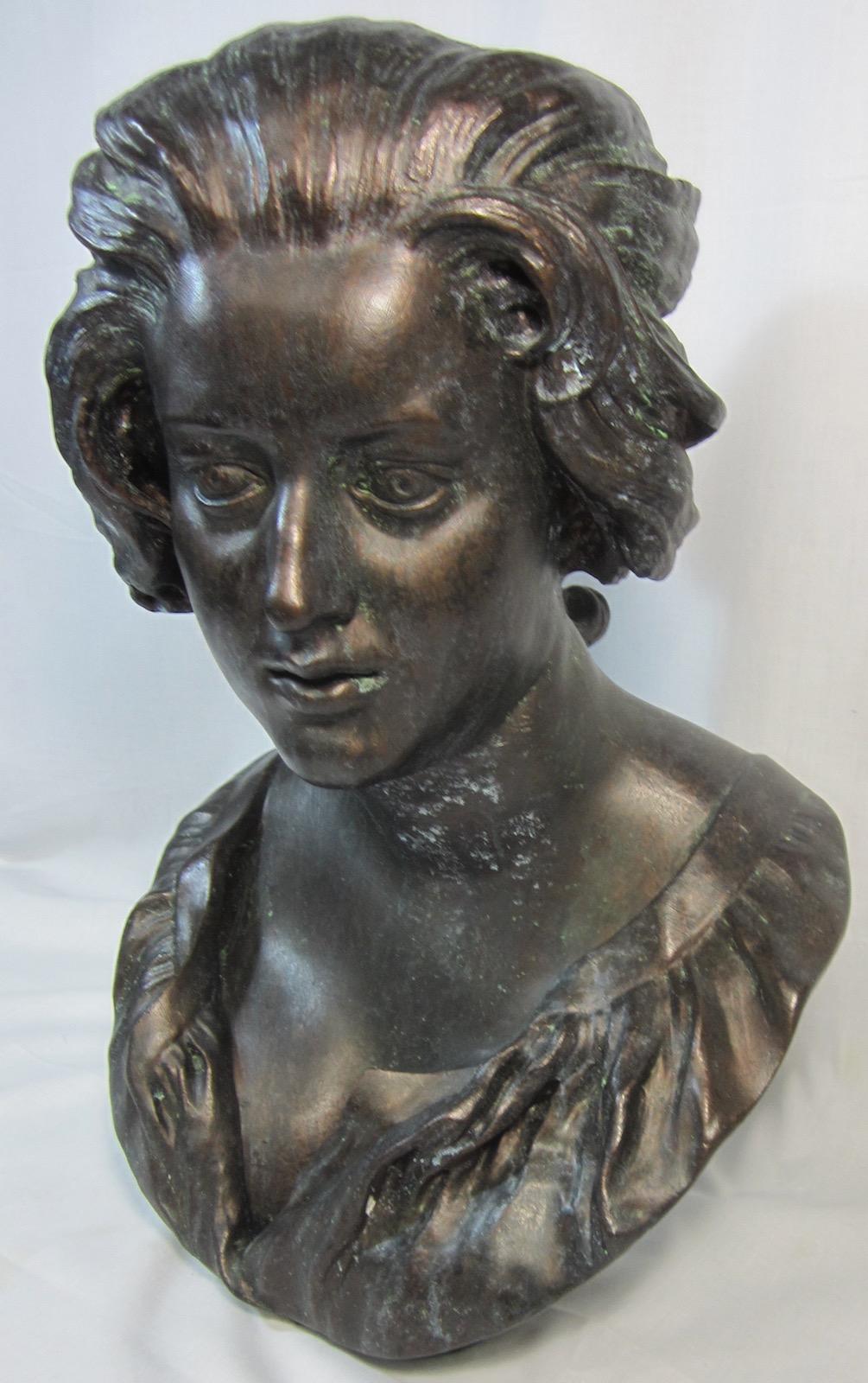 Plaster bust, Costanza after Benini, by Australian Sculptor Nick Leavy with a painted bronze finish.
The original bust of Costanza Bonarelli is a marble portrait sculpture by the Italian artist Gian Lorenzo Bernini, created in the 1630s.
It is