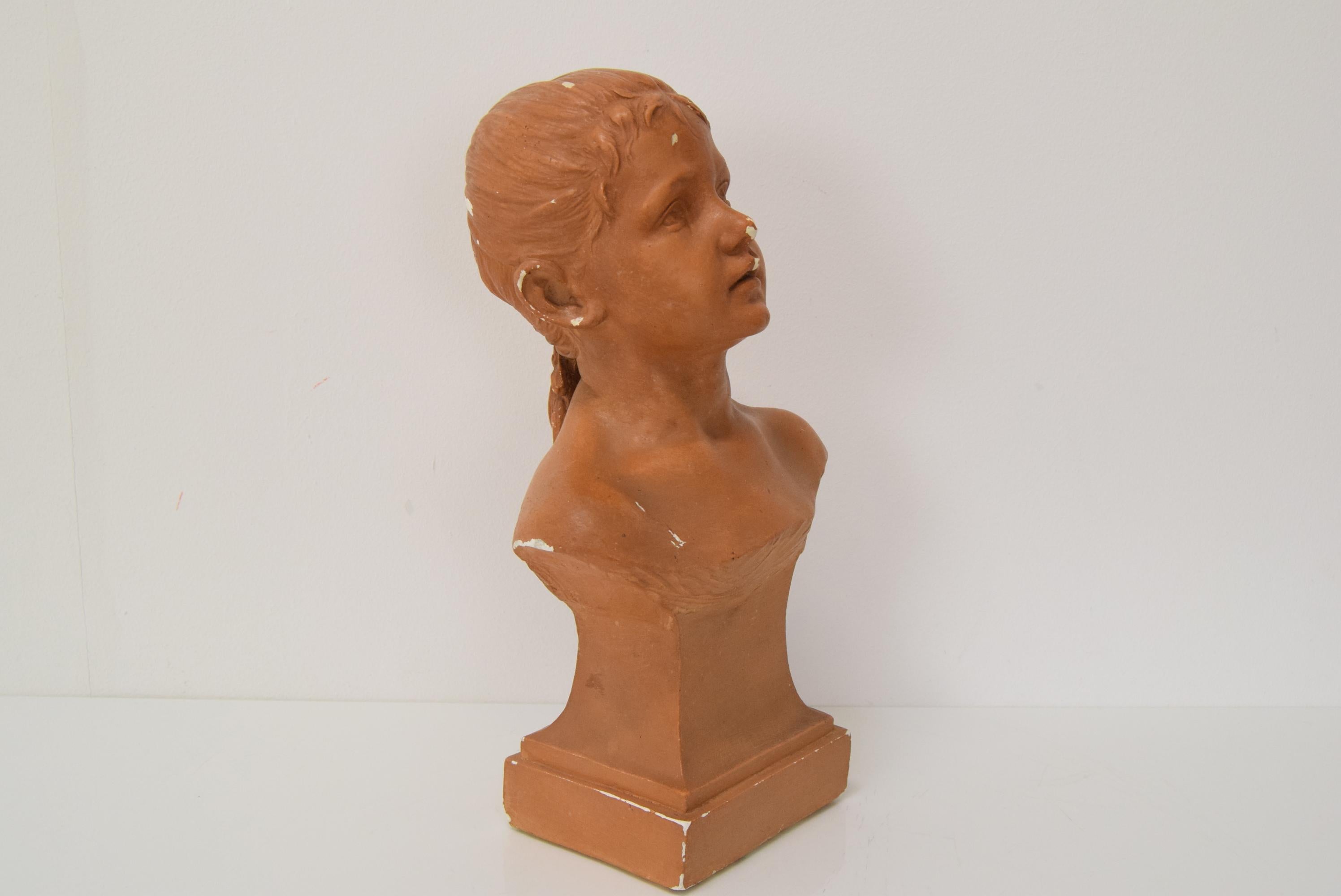 Late 19th Century Plaster bust from the Belle Époque period by Jindřich Říha, 1890s. For Sale