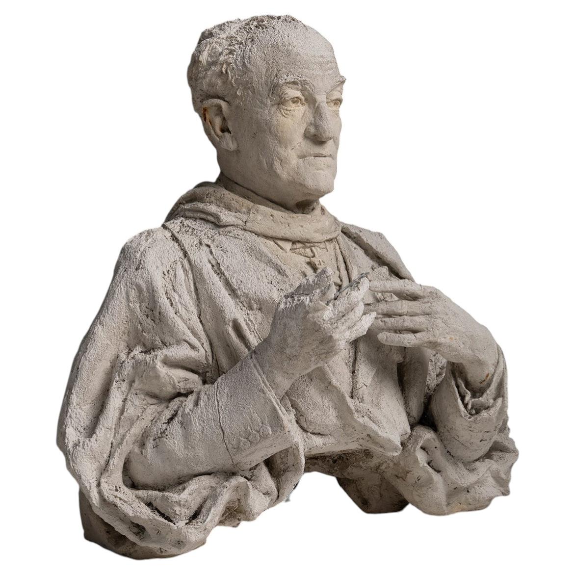 Buste d'un prêtre en plâtre de Maurice Lambert, datant d'environ 1950
