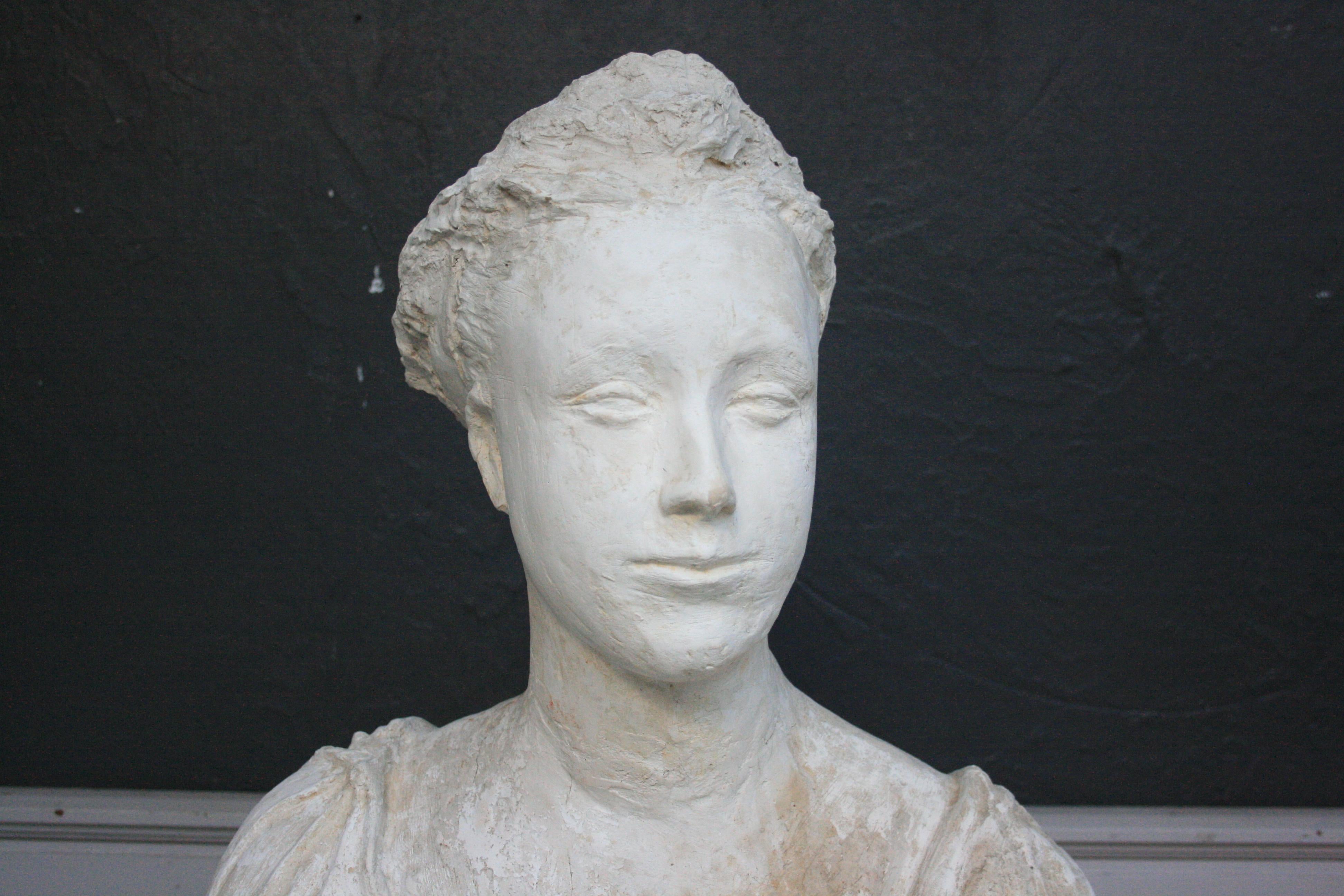 20th Century Plaster Bust of a Woman, Handsculpted, France, circa 1930