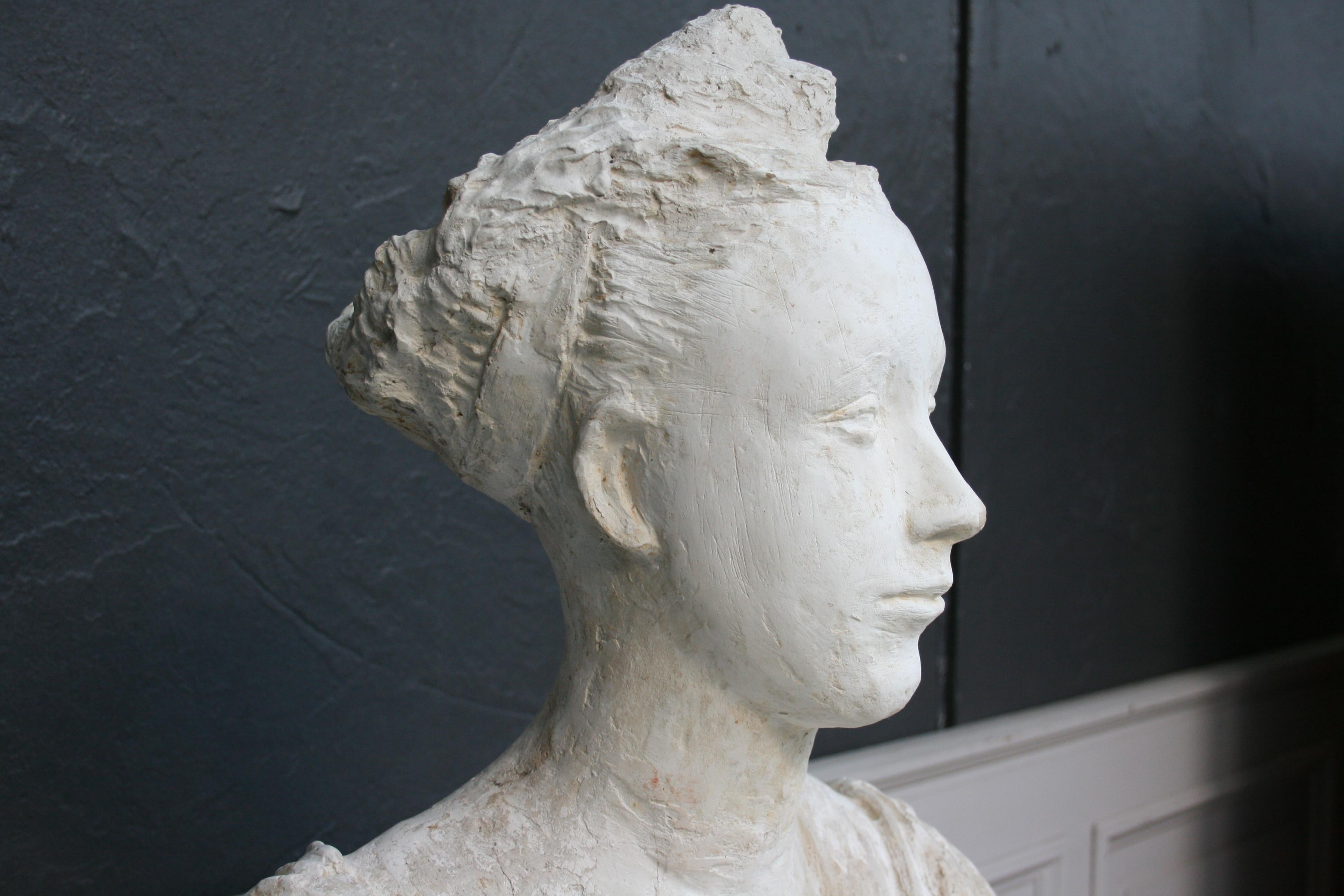 Plaster Bust of a Woman, Handsculpted, France, circa 1930 1