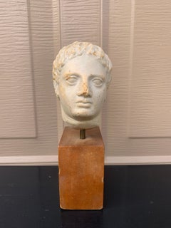 Plaster Bust of Roman Emperor Augustus on Wood Pedestal