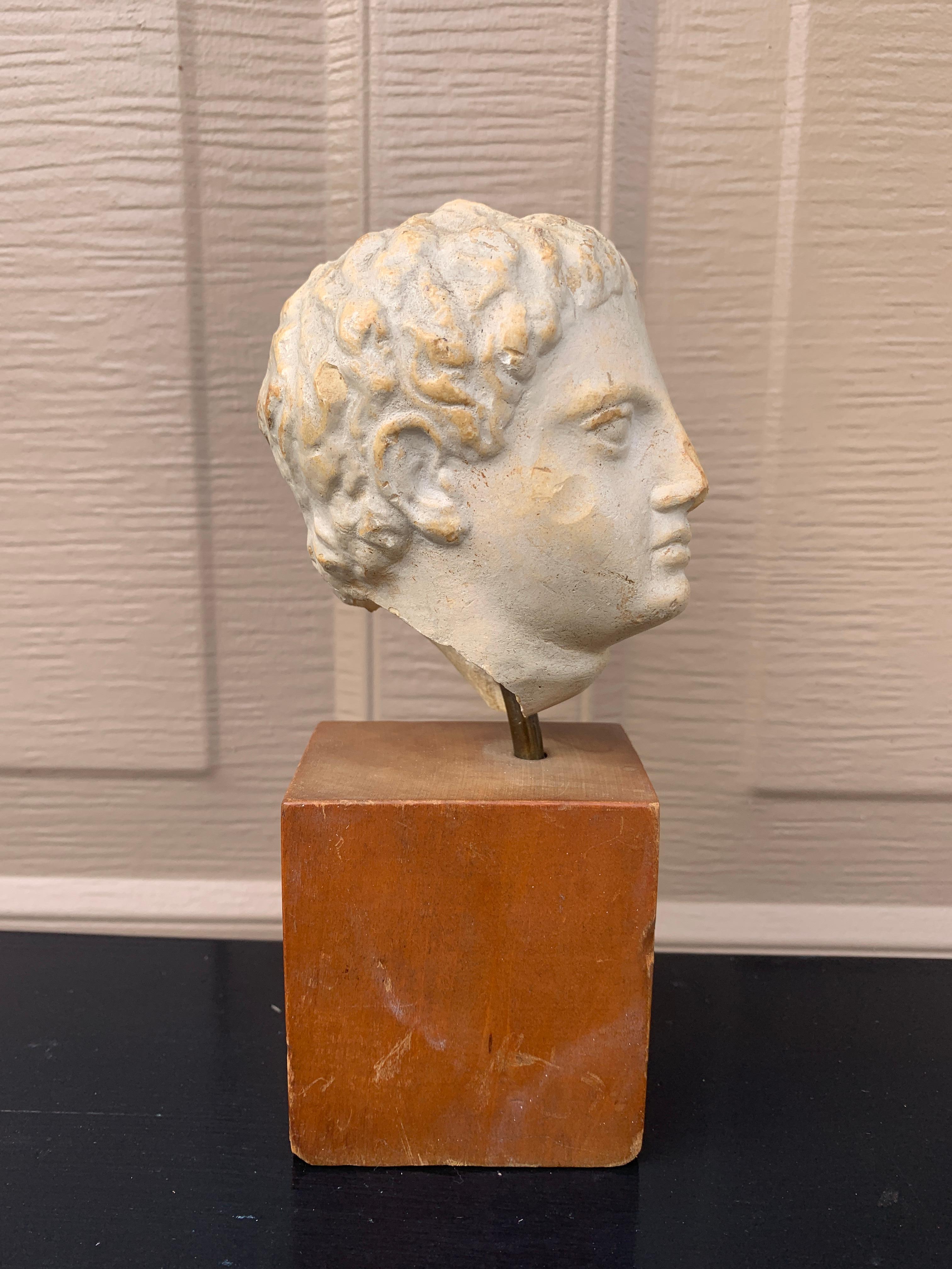 Plaster Bust of Roman Emperor Augustus on Wood Pedestal en vente 1