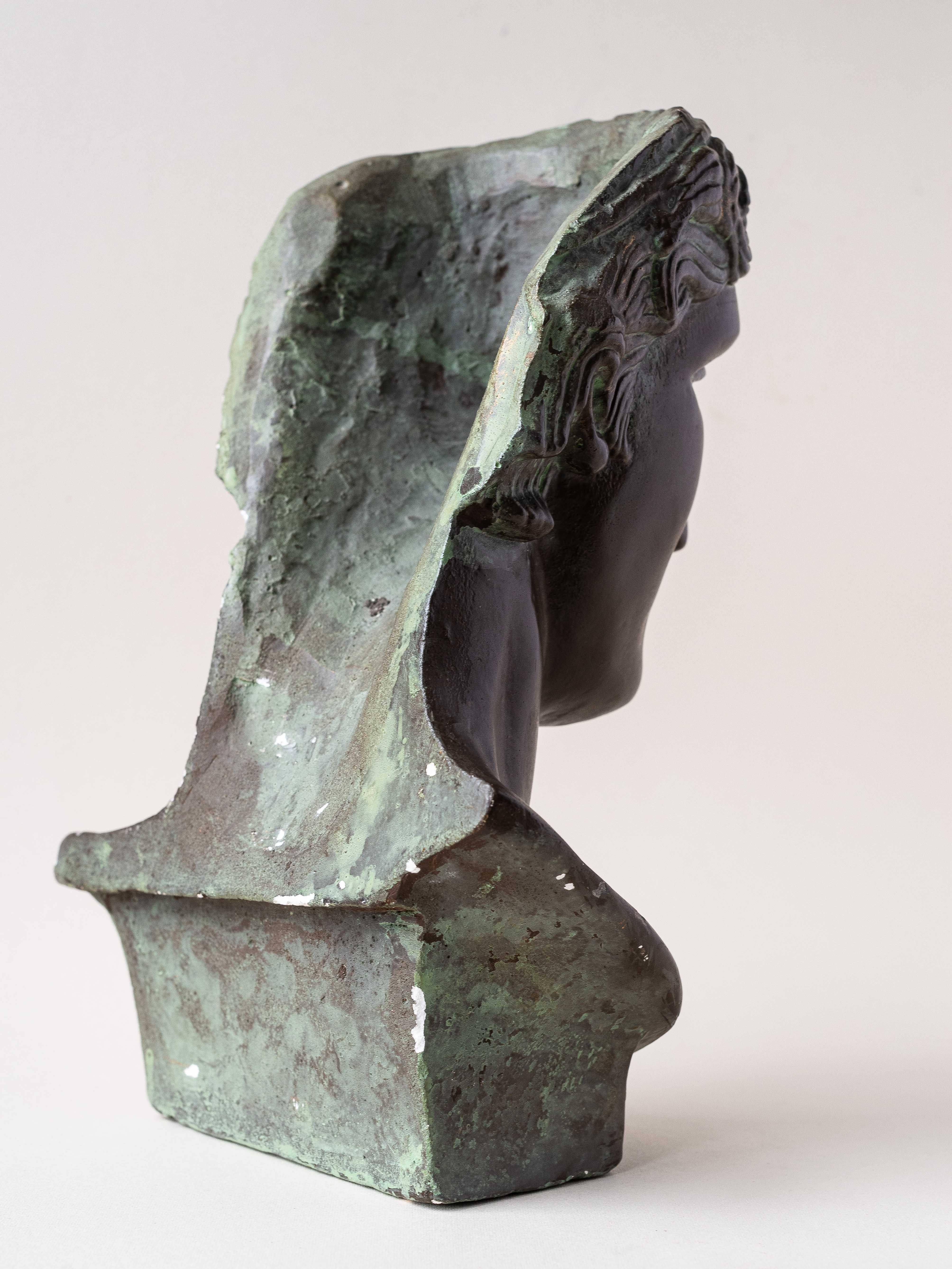 Plaster Bust Patined in Green Bronze, France 1980s 4