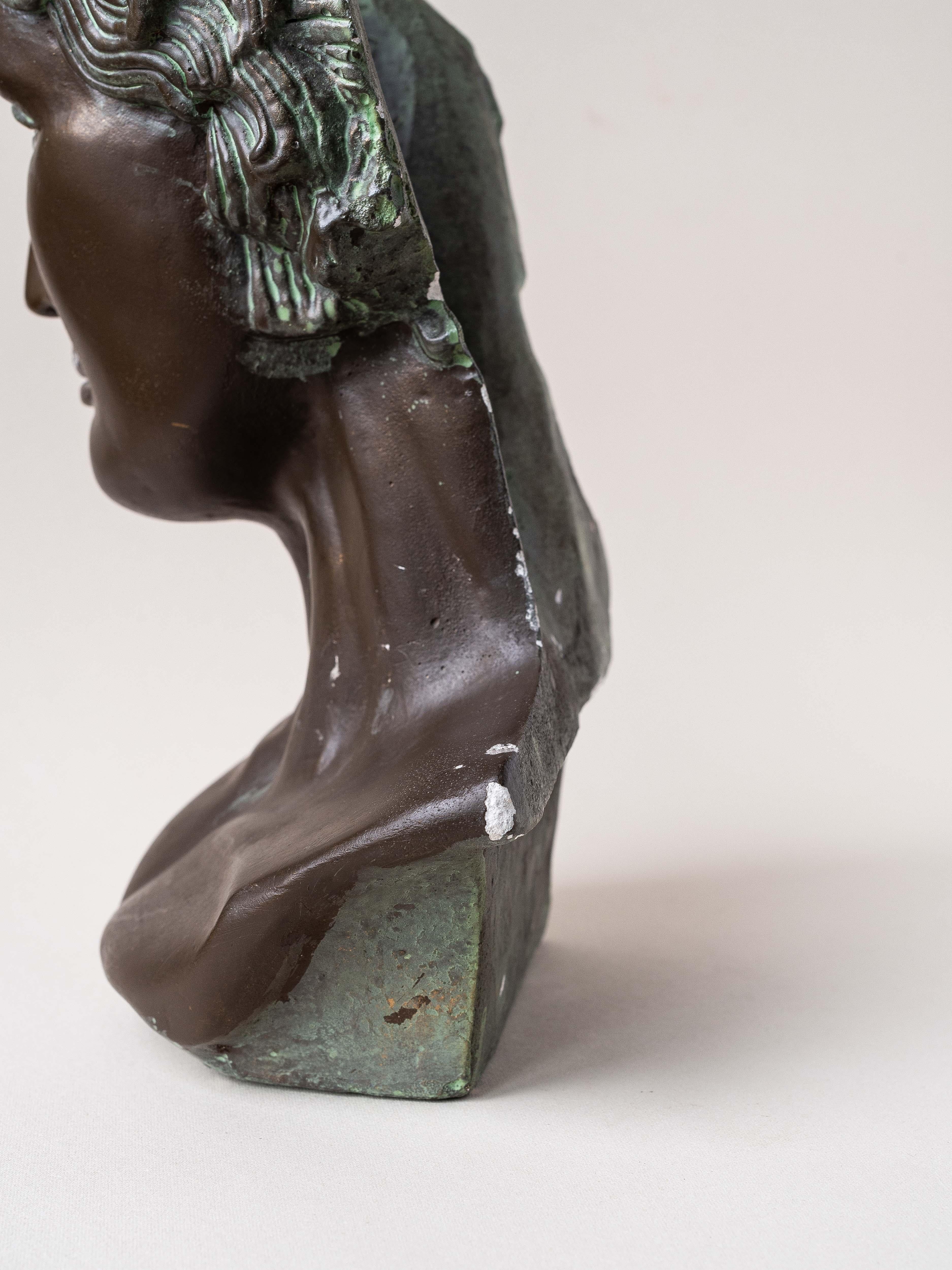 Plaster Bust Patined in Green Bronze, France 1980s 5