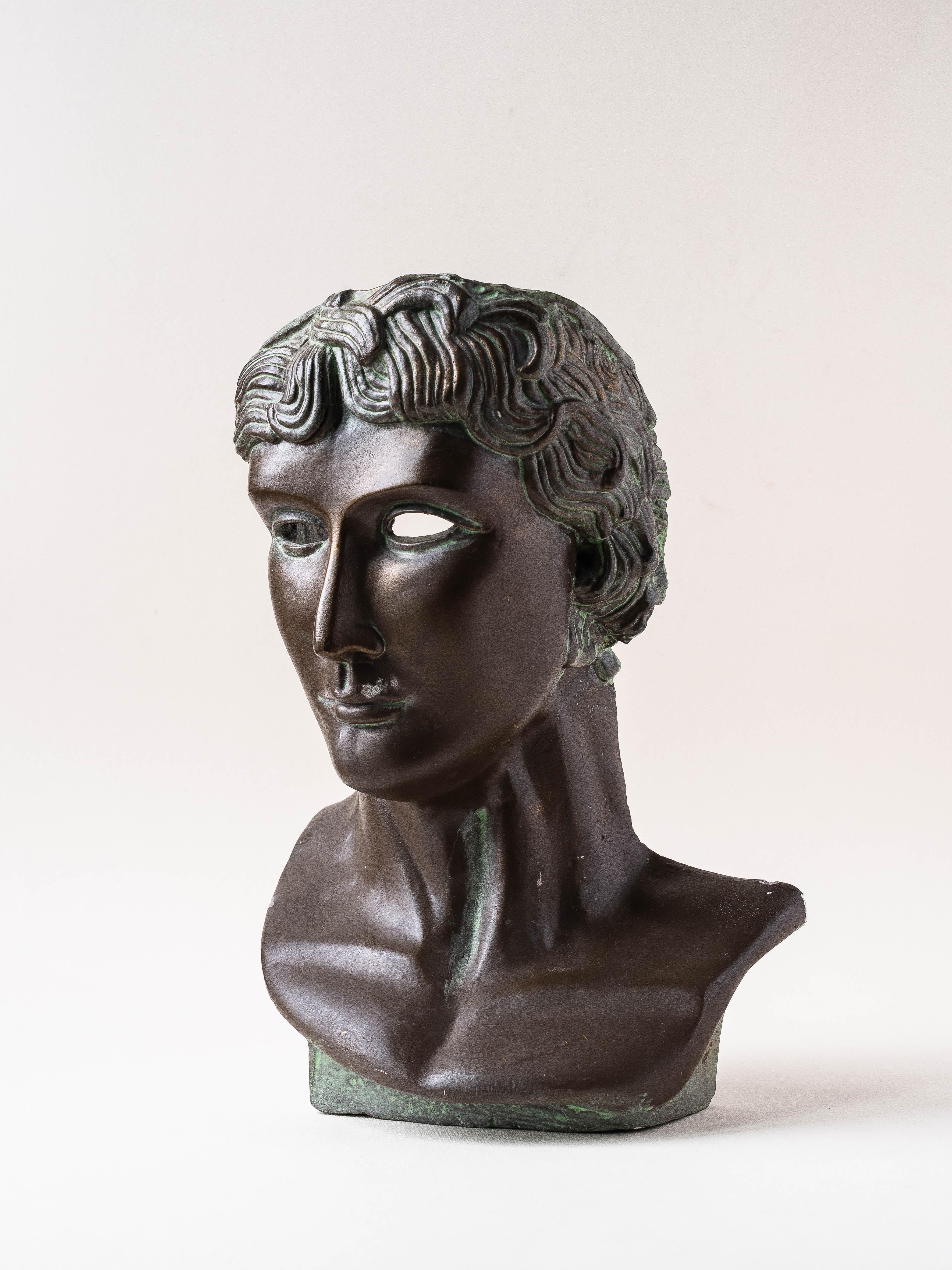Plaster Bust Patined in Green Bronze, France Circa 1980.

Patinated green bronze plaster bust, representing a human figure.

This bust very likely aims to evoke the style of the 