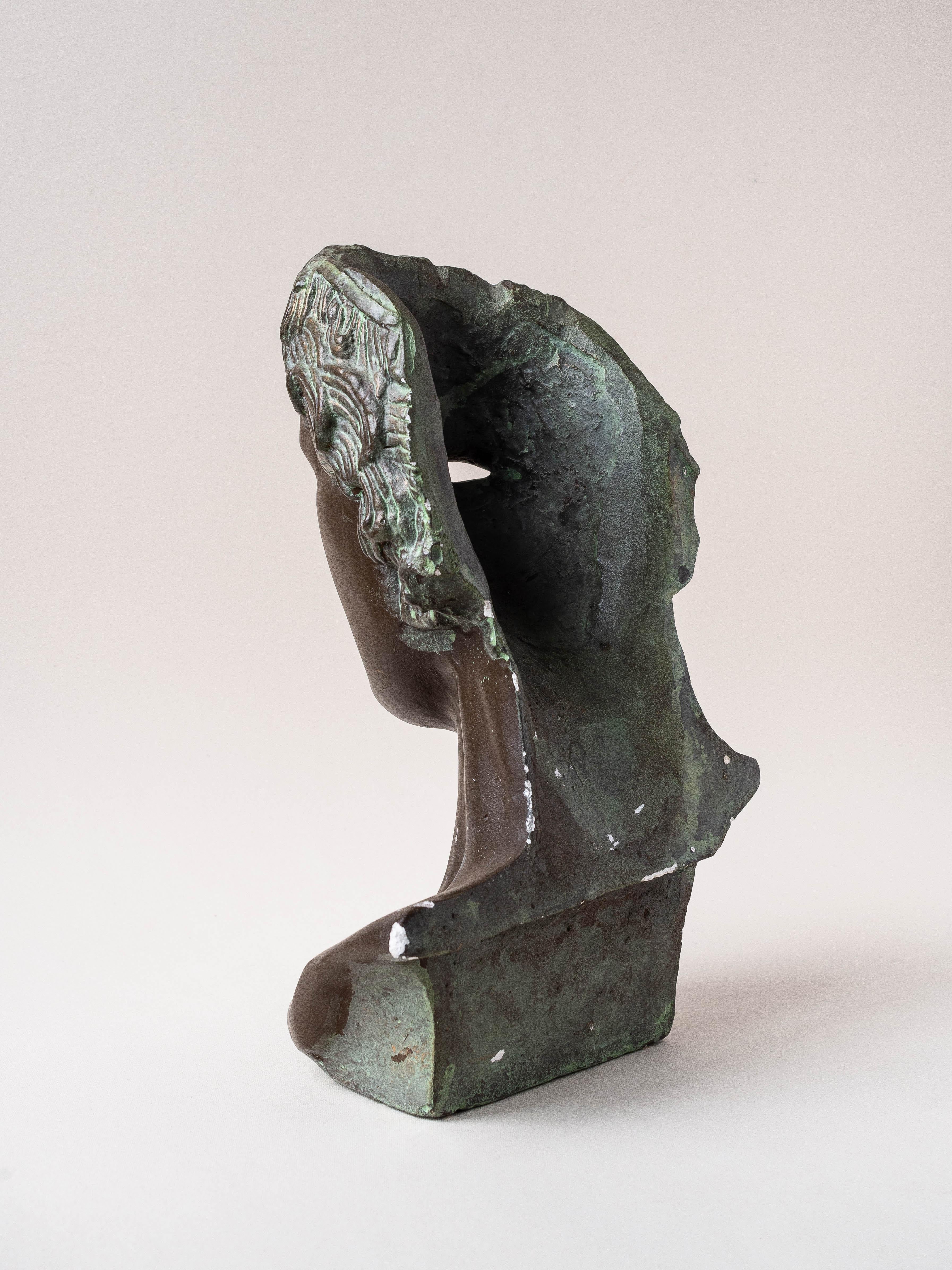 Bronzed Plaster Bust Patined in Green Bronze, France 1980s