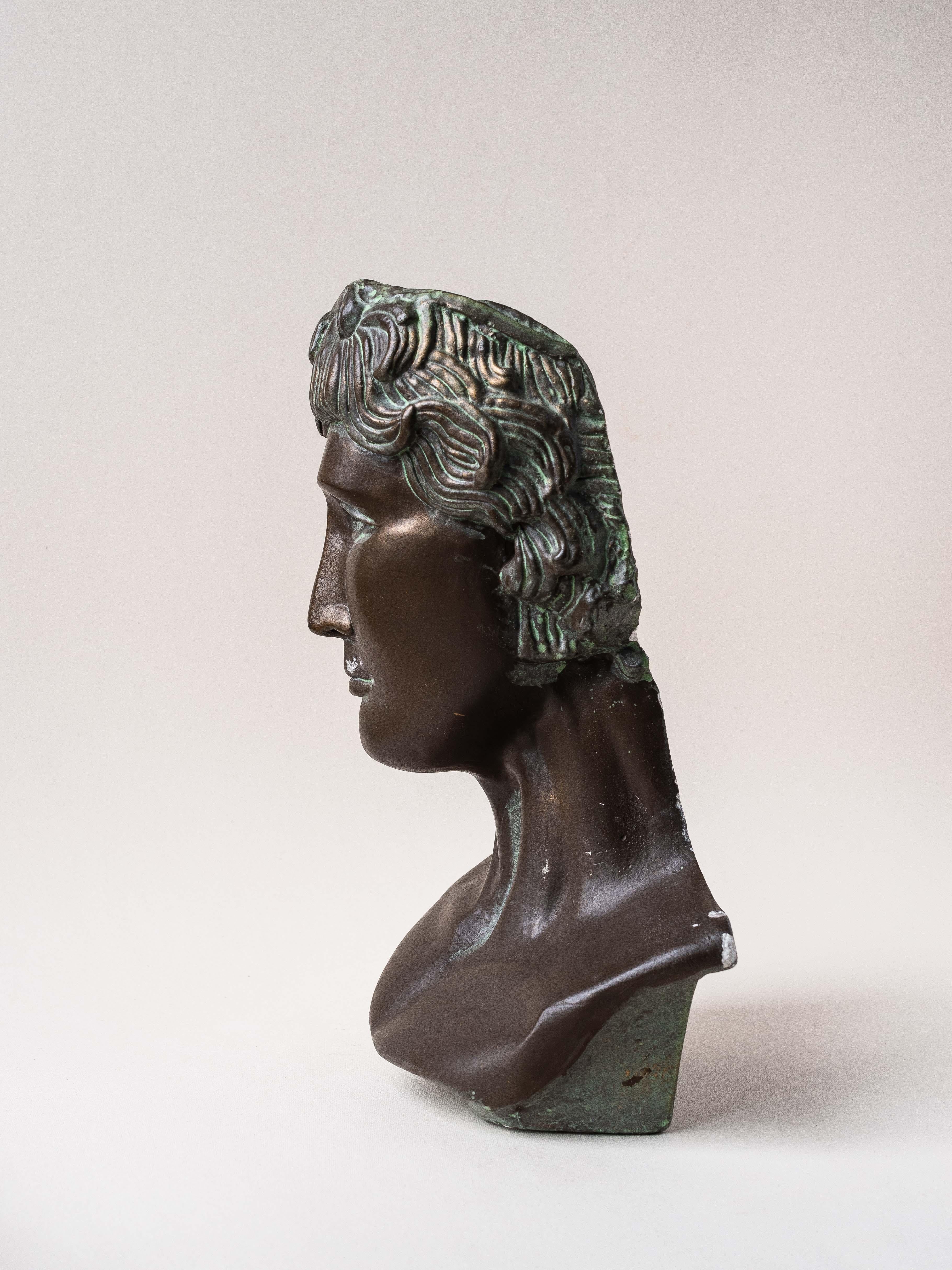 Plaster Bust Patined in Green Bronze, France 1980s 1