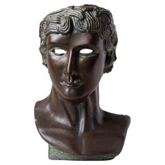 Plaster Bust Patined in Green Bronze, France 1980s