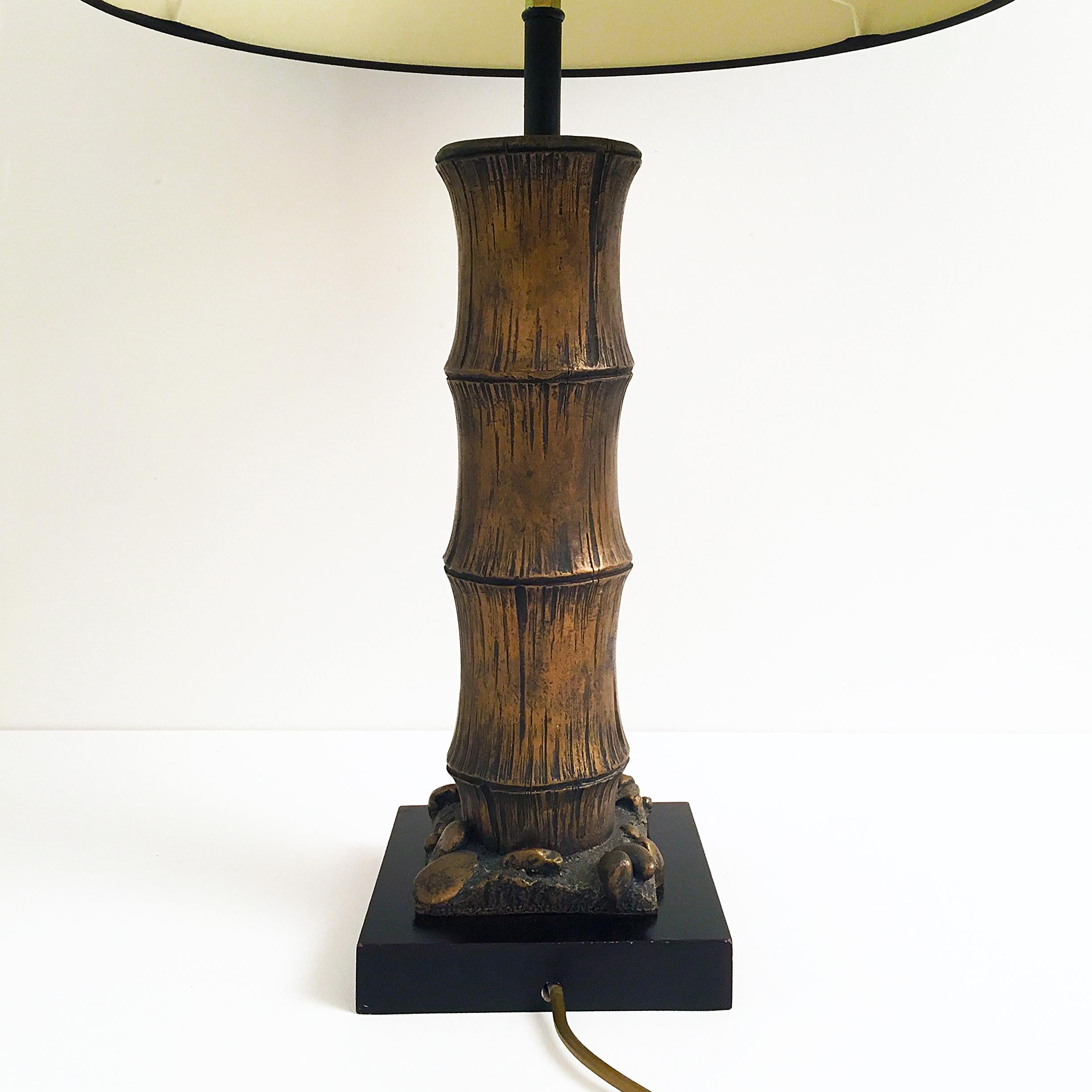 Plaster Carved Faux Bamboo Table Lamp Vintage Retro Hollywood Regency midcentury For Sale 1