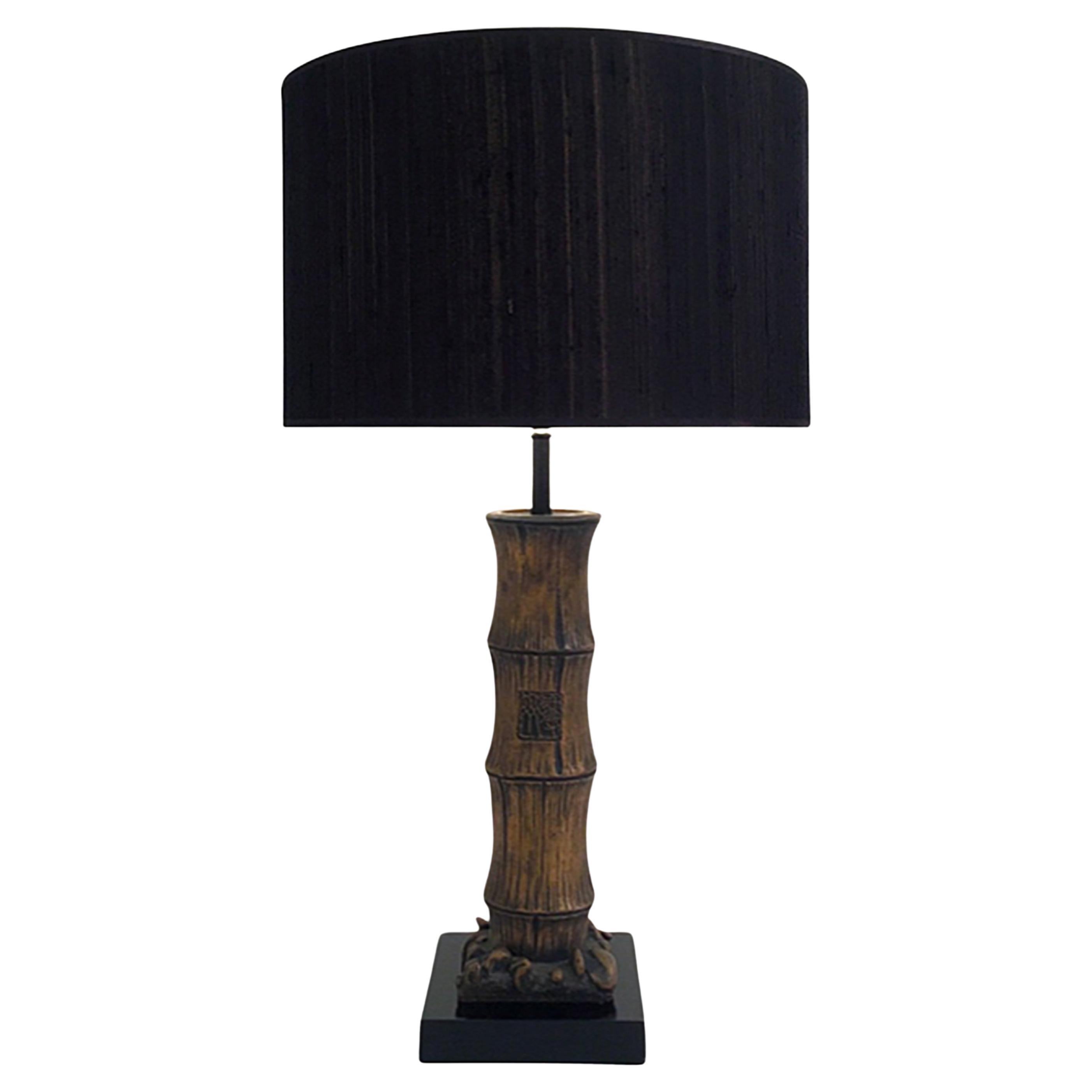 Plaster Carved Faux Bamboo Table Lamp Vintage Retro Hollywood Regency midcentury For Sale